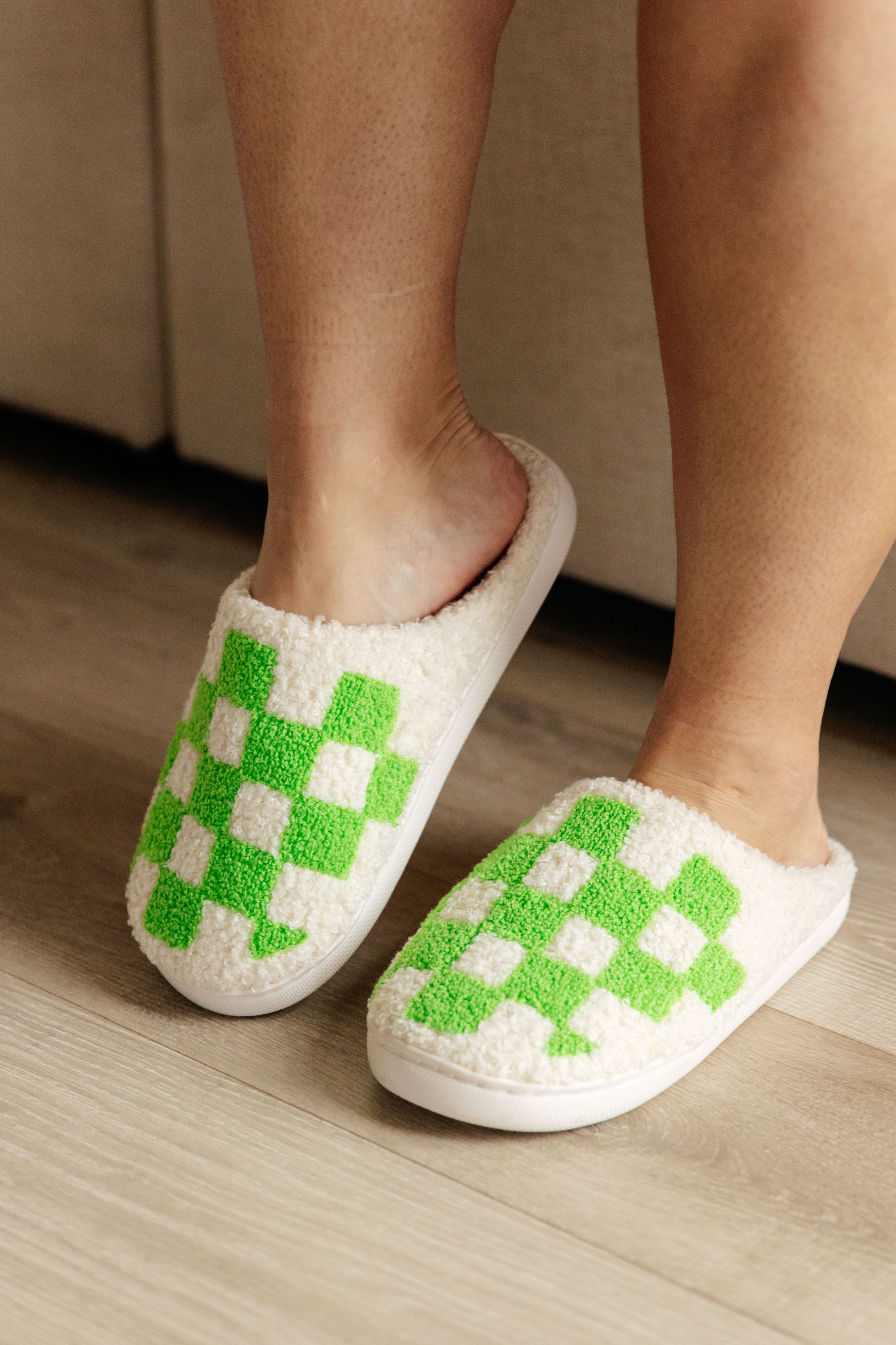 Checkered Slippers in Green