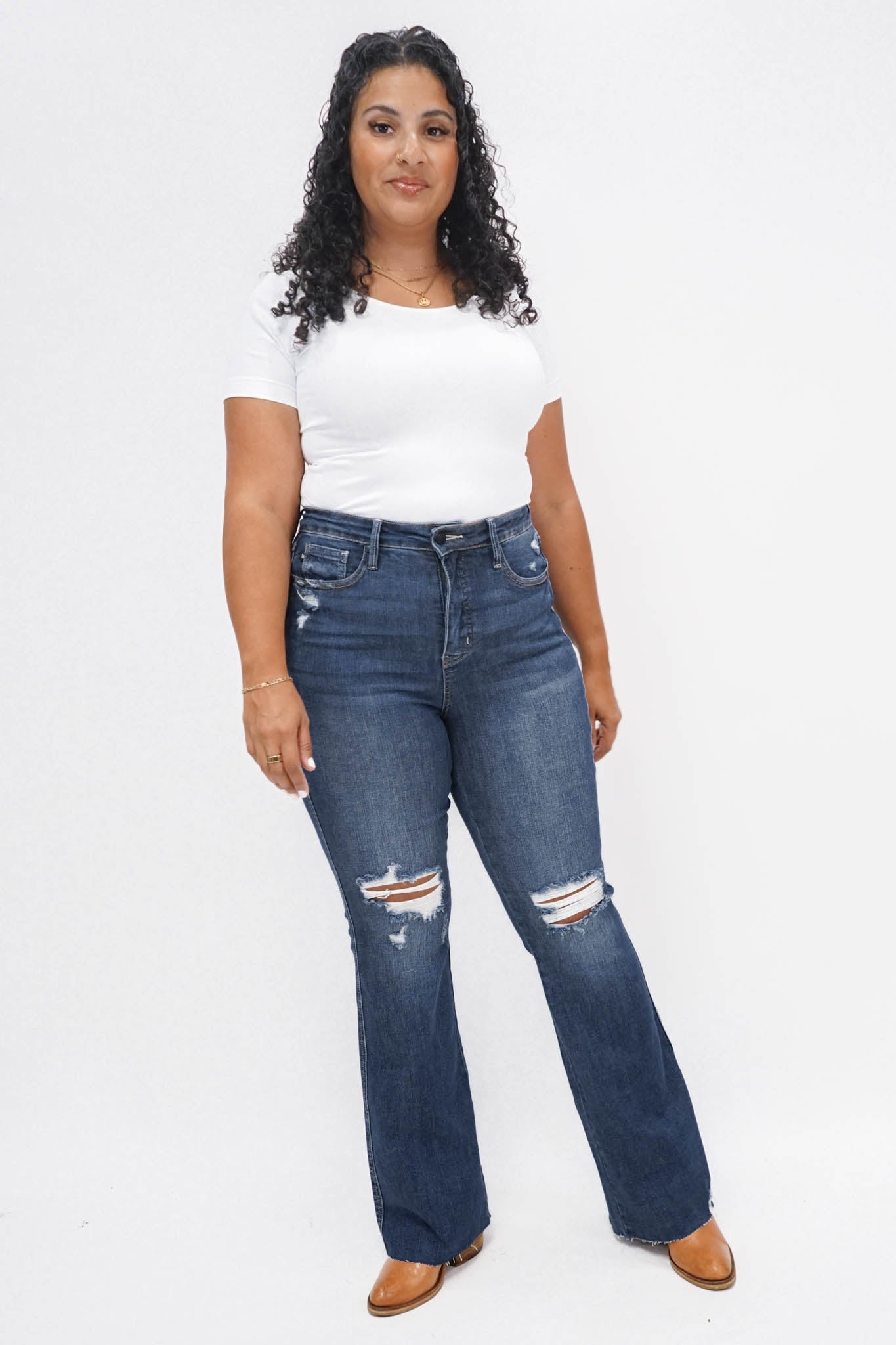 Houston High Rise Control Top Distressed Flare Jeans | RESTOCK