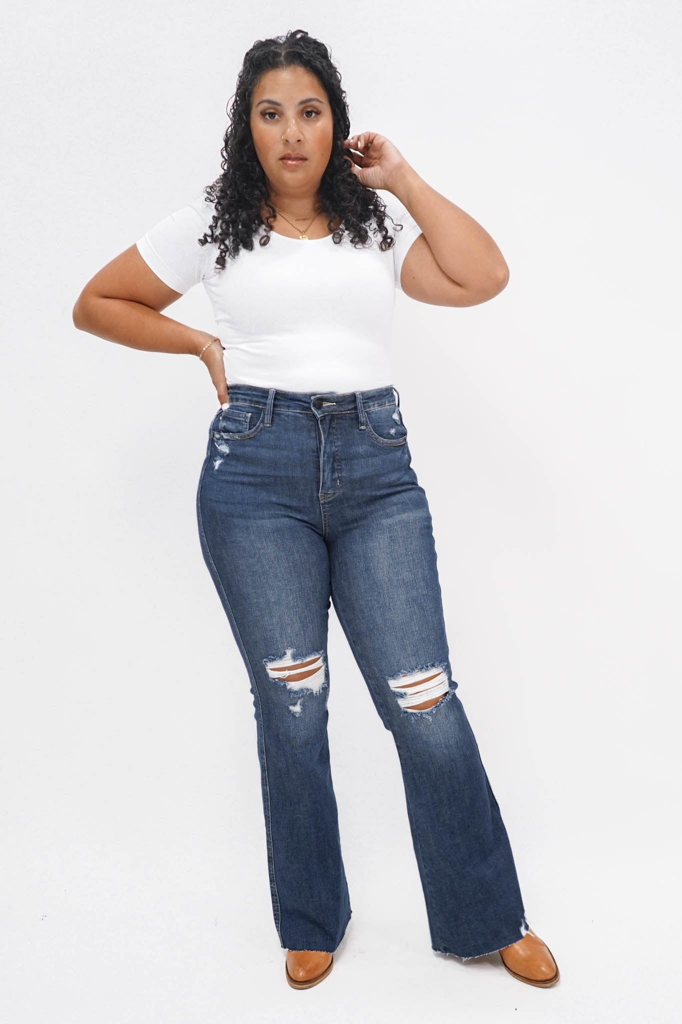Houston High Rise Control Top Distressed Flare Jeans | RESTOCK