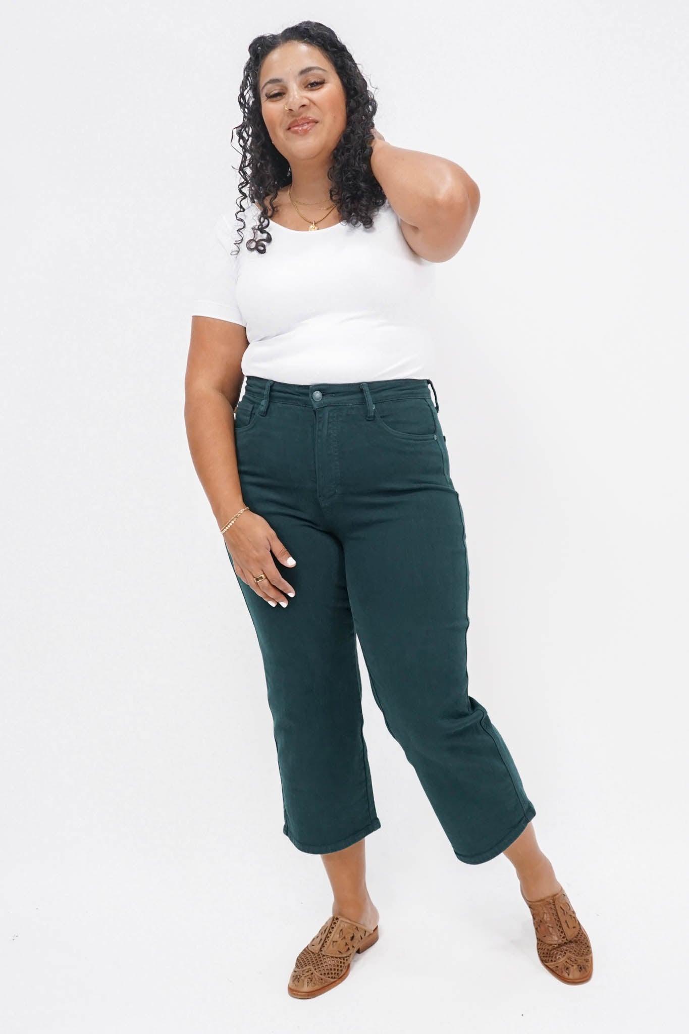 Peoria High Rise Control Top Wide Leg Crop Jeans in Teal