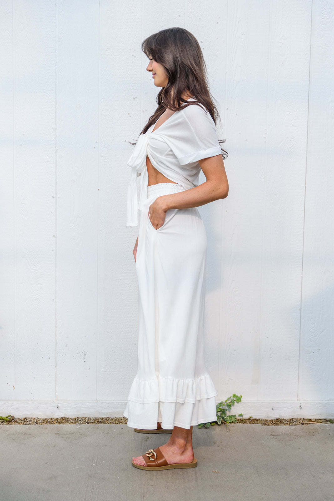 Leilani Tied Up Top And Maxi Set in White