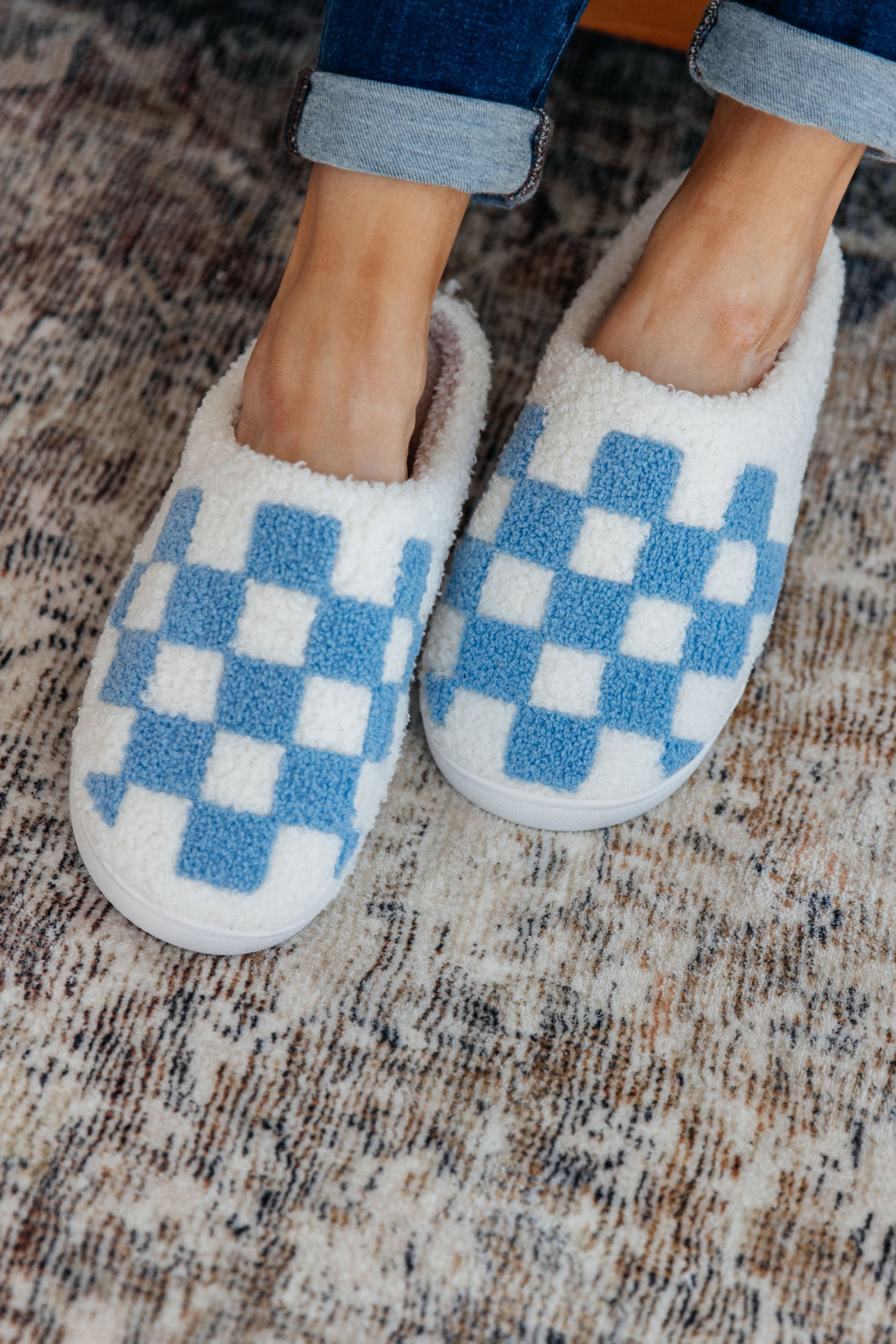 Checkered Slippers in Blue