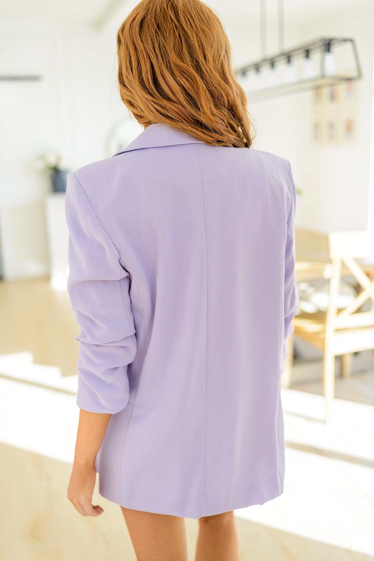 Emmaline Ruched 3/4 Sleeve Blazer in Lavender