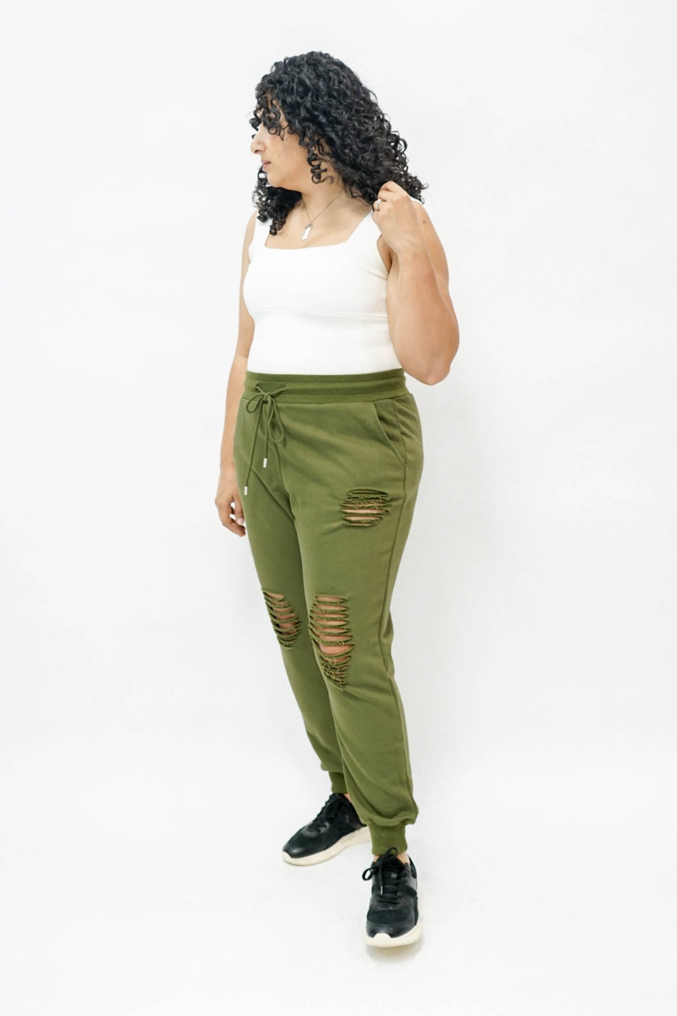 RESTOCKED | Lazy Days Distressed Joggers in Olive