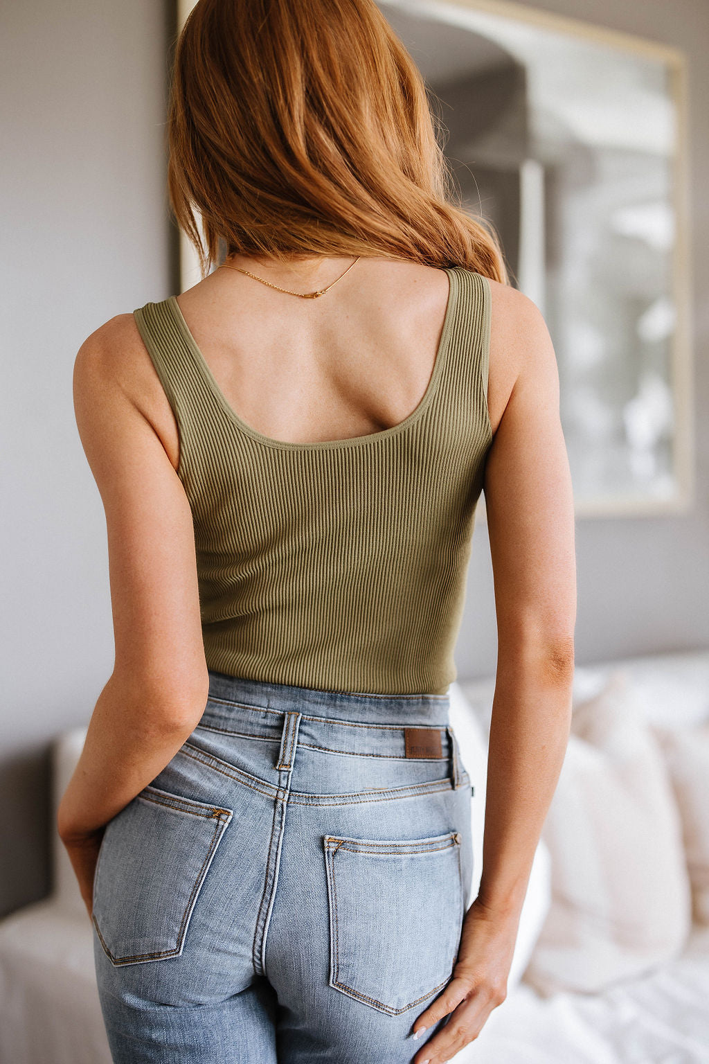 Staple Ribbed Seamless Reversible Tank in Moss