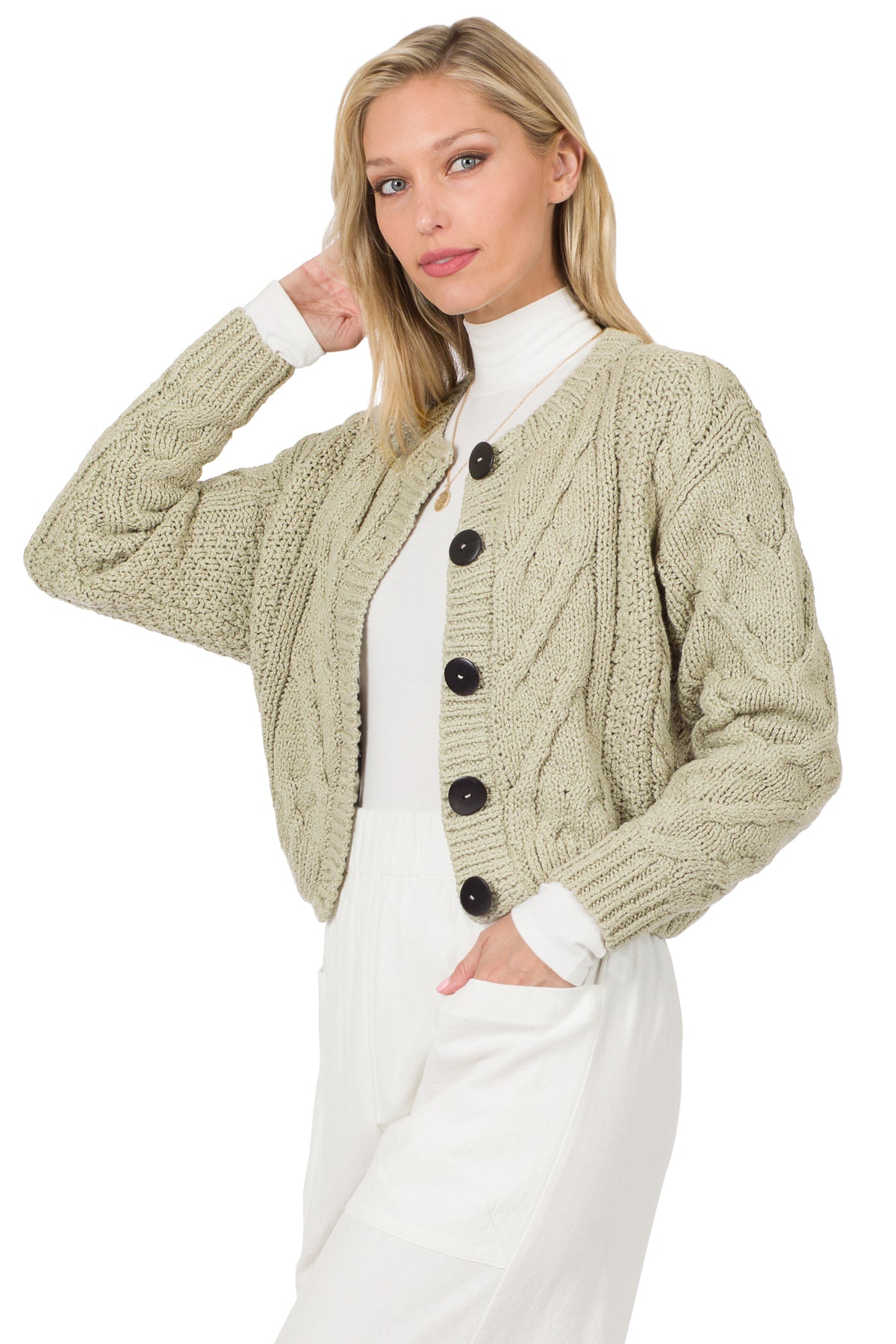 Caleb Cable Knit Cropped Cardigan