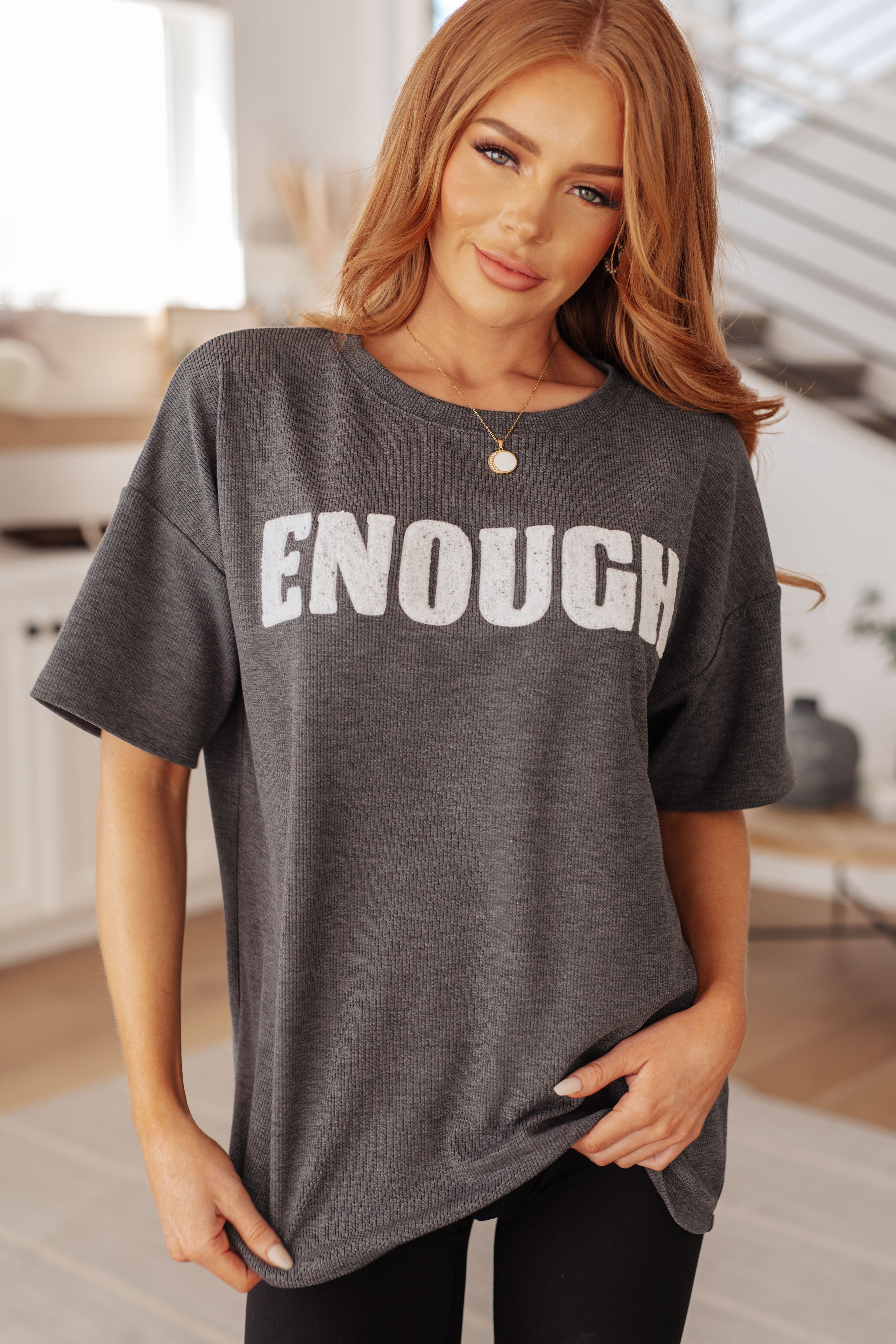 Enough Graphic Tee in Charcoal
