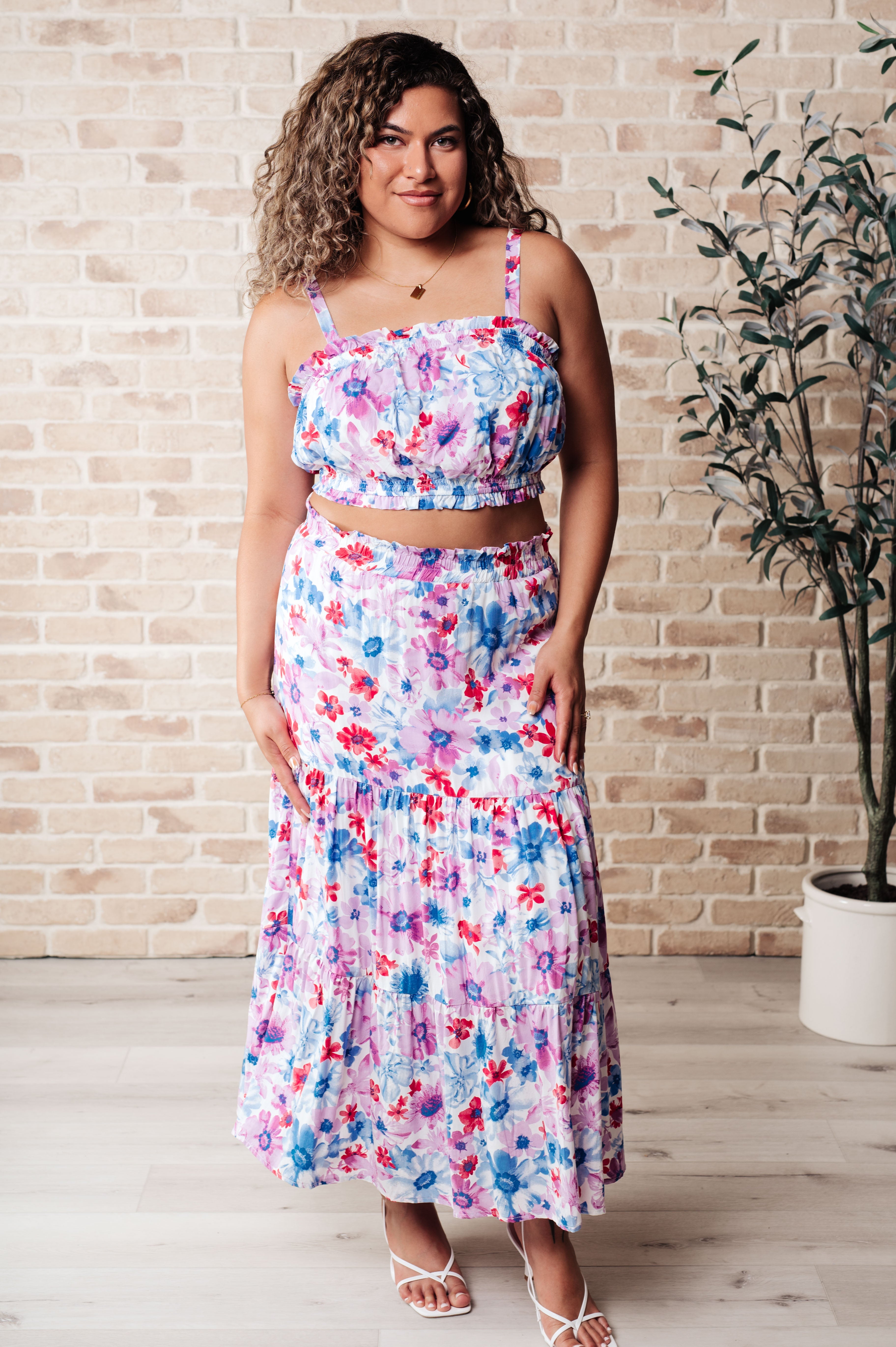 Celia Tiered Skirt and Top Set in Blue