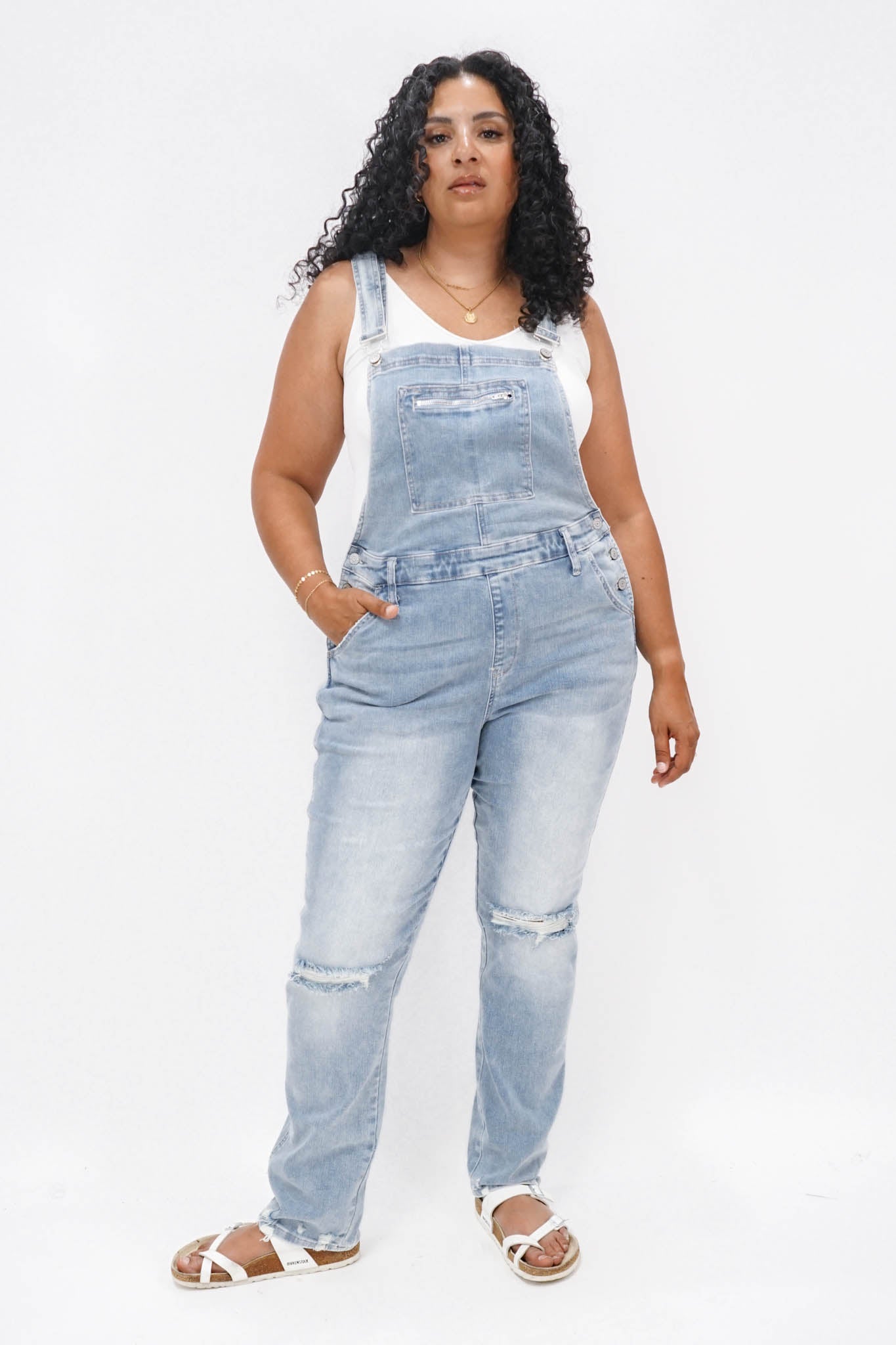 Des Moines Distressed Straight Leg Overalls