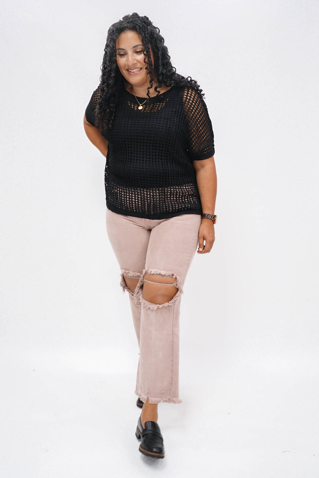 Fisher Sleeveless Fishnet Sweater in Black | Good Morrow Co