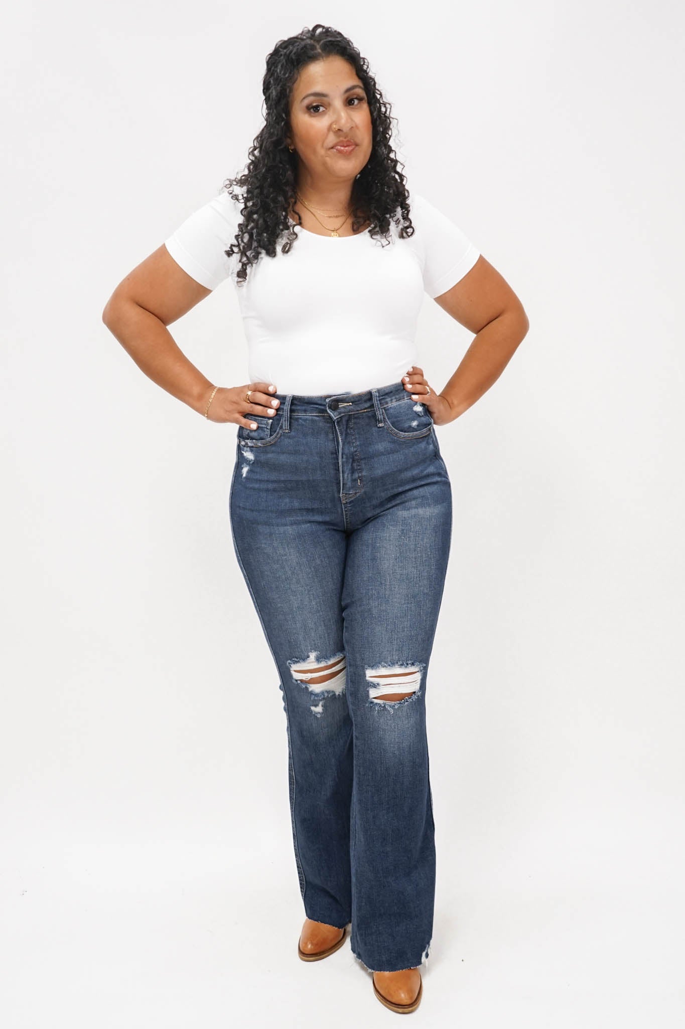 Houston High Rise Control Top Distressed Flare Jeans