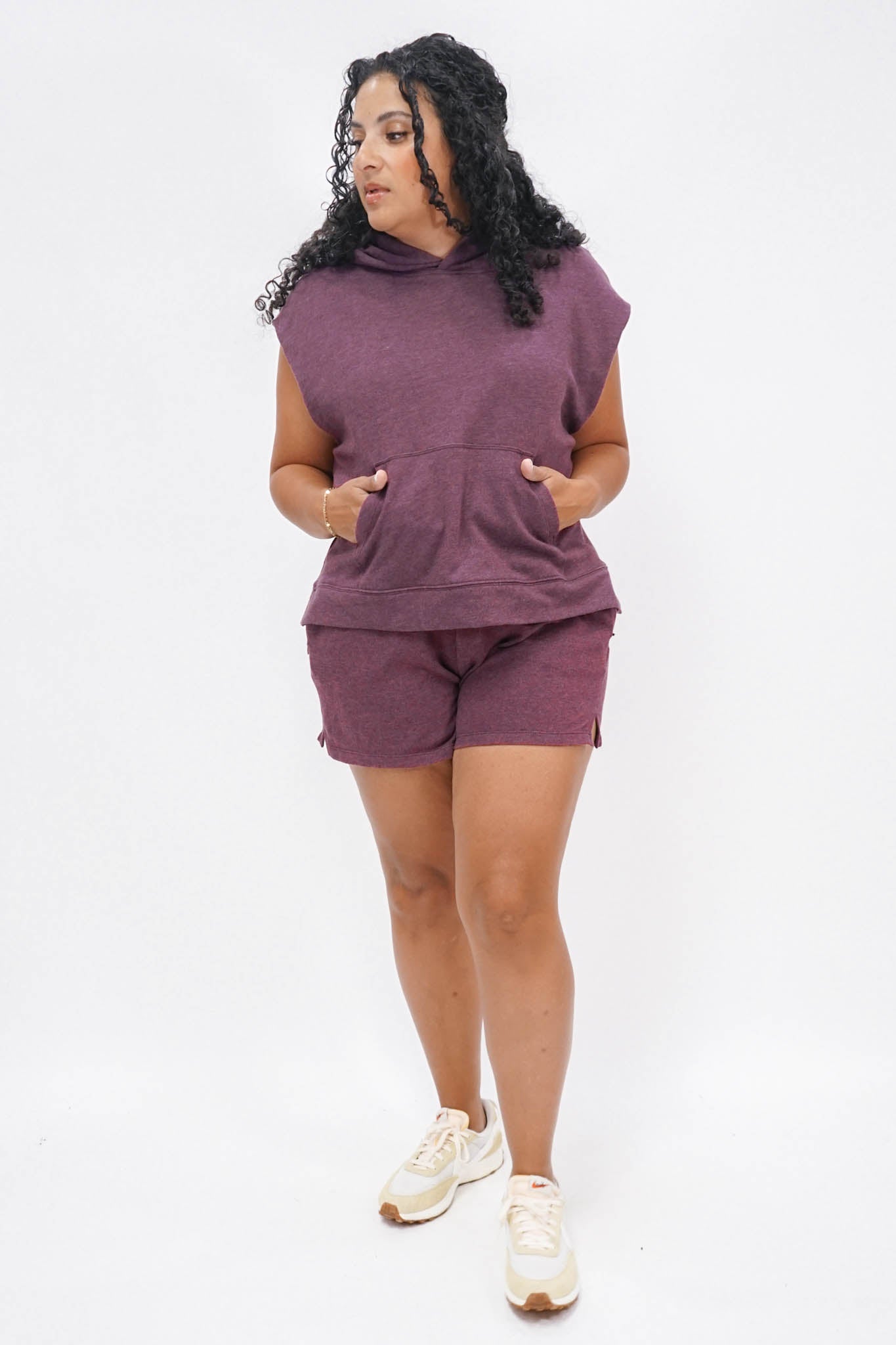 Knockout Sleeveless Hoodie and Shorts Set in Plum
