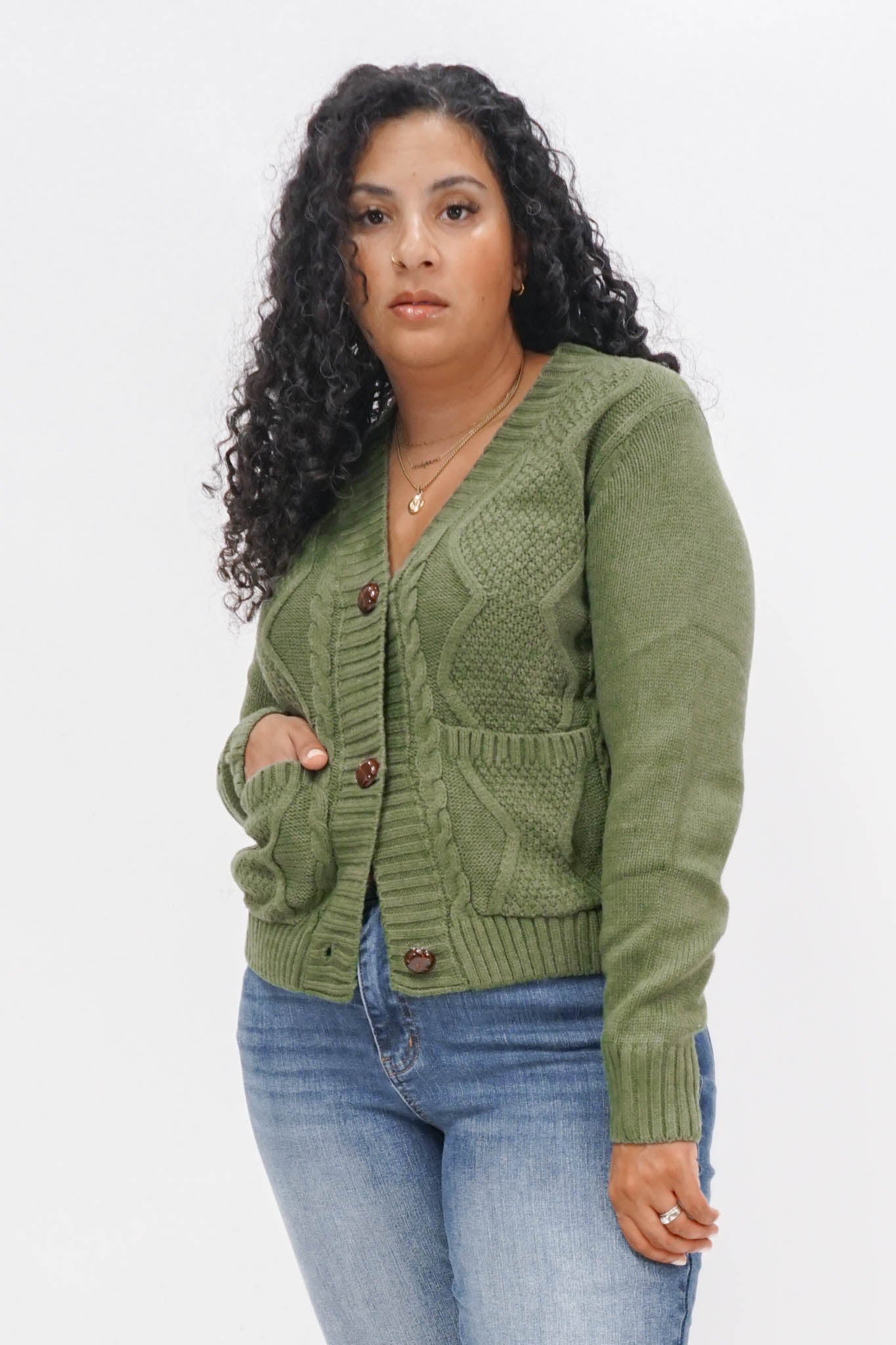 Marshall Cable Knit Cardigan in Green