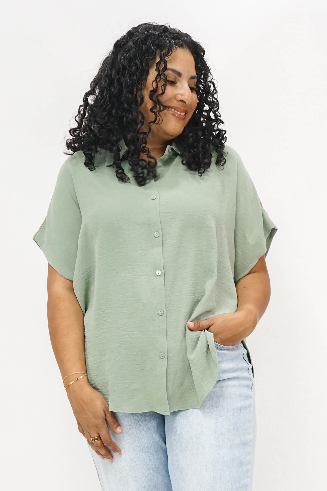 Tandy Button Down Blouse in Sage