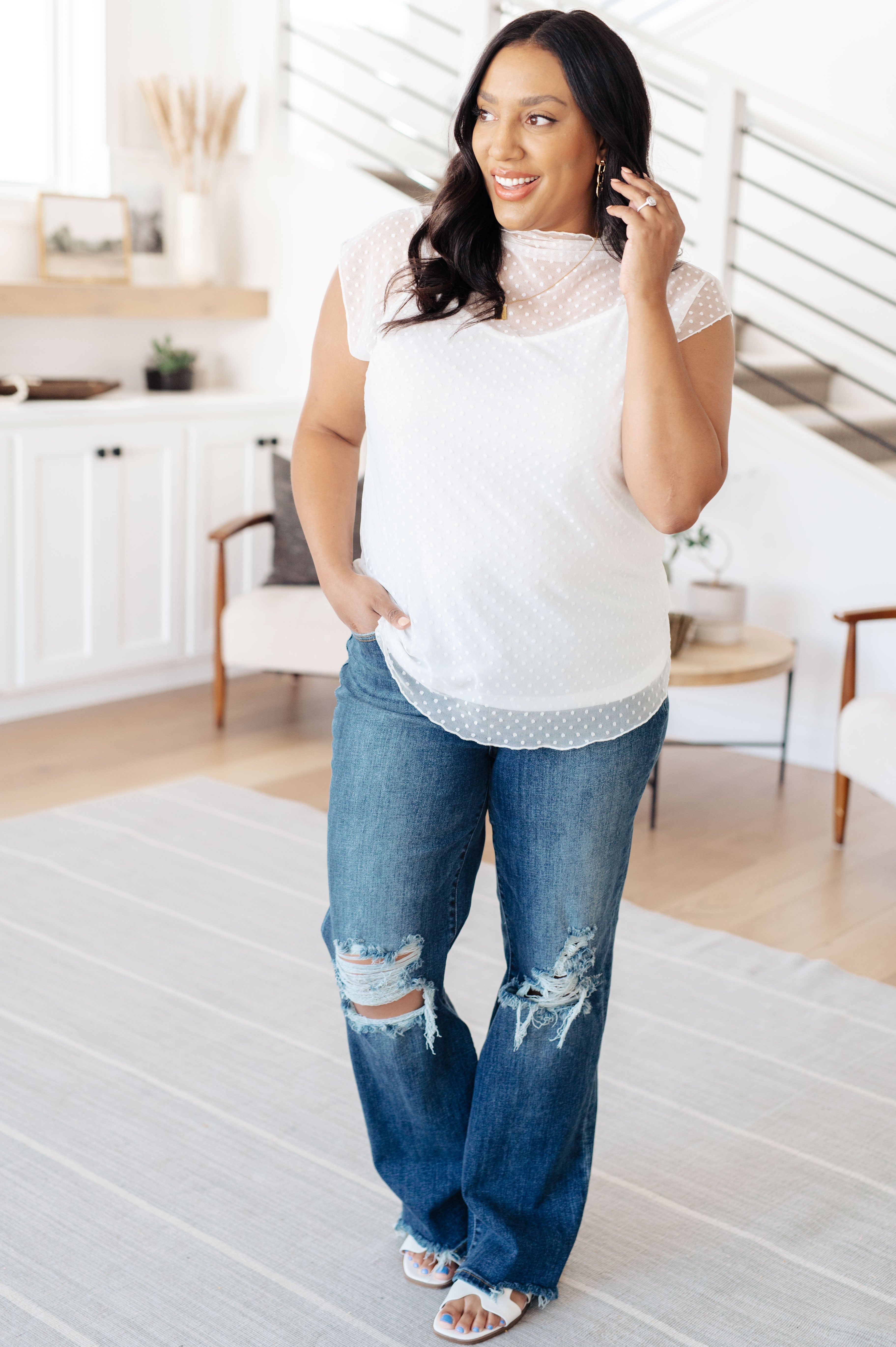 Miriam Mock Neck Top In Cream