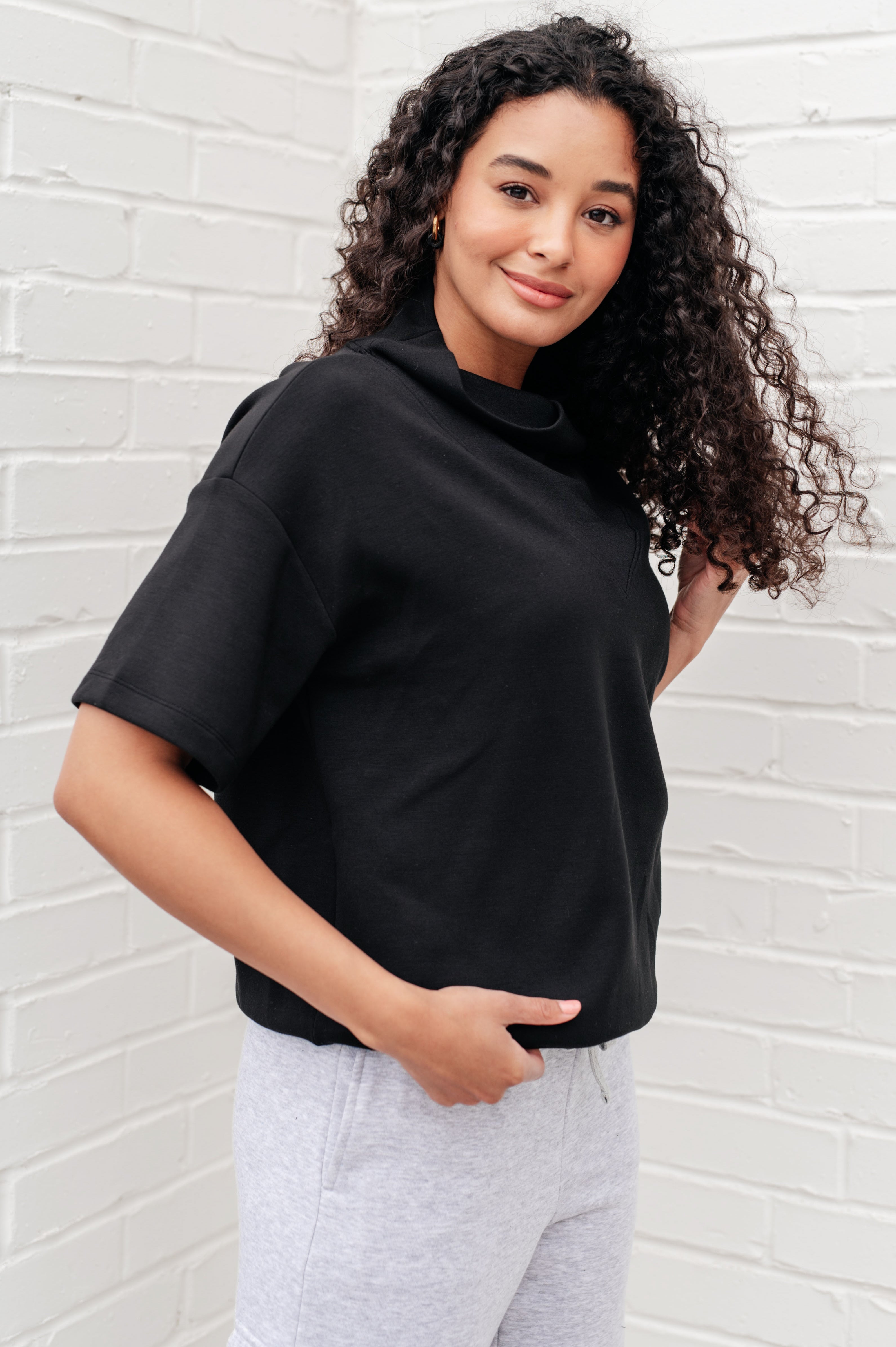 Easy Going Mock Neck Top in Black