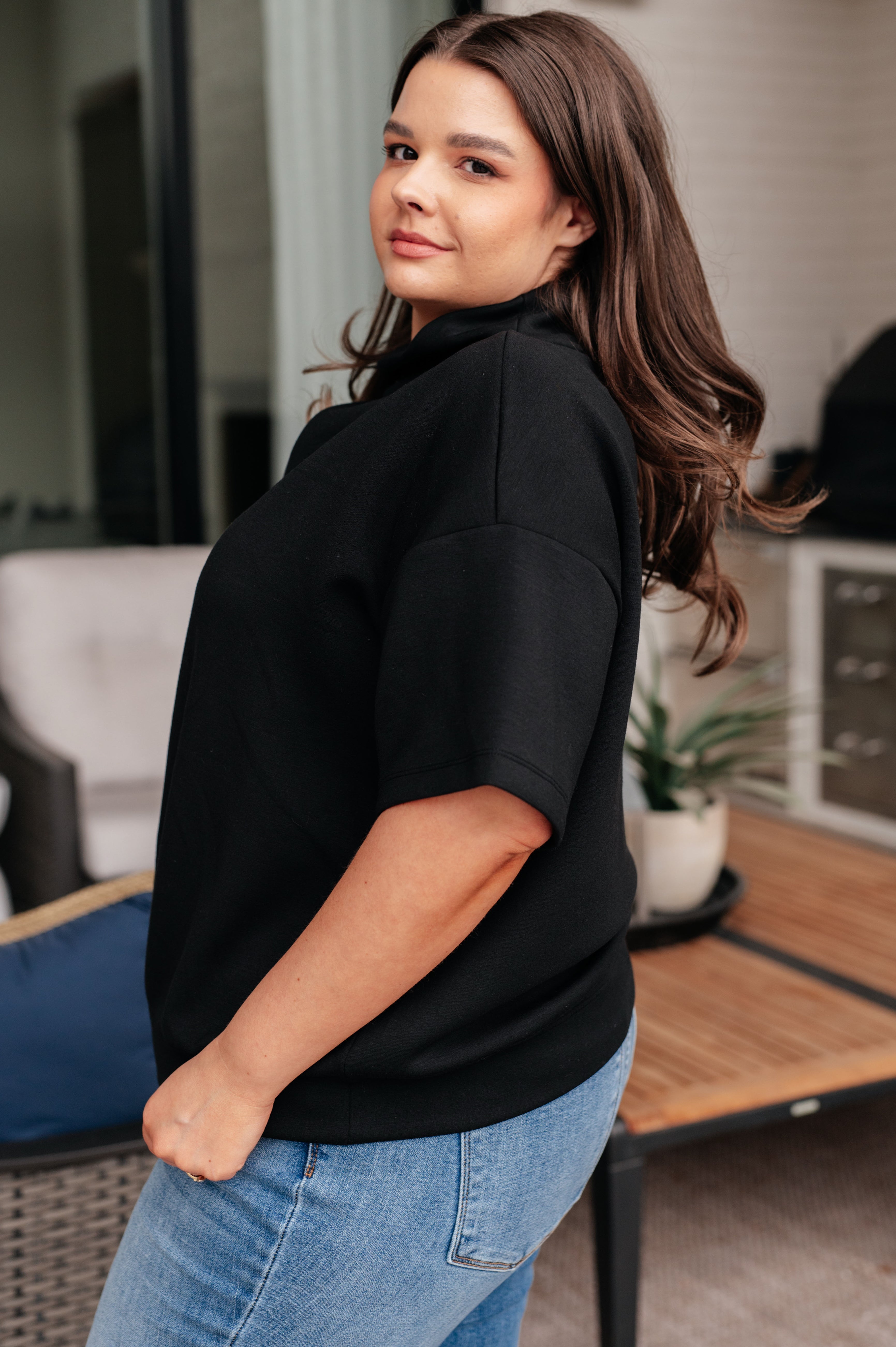 Easy Going Mock Neck Top in Black