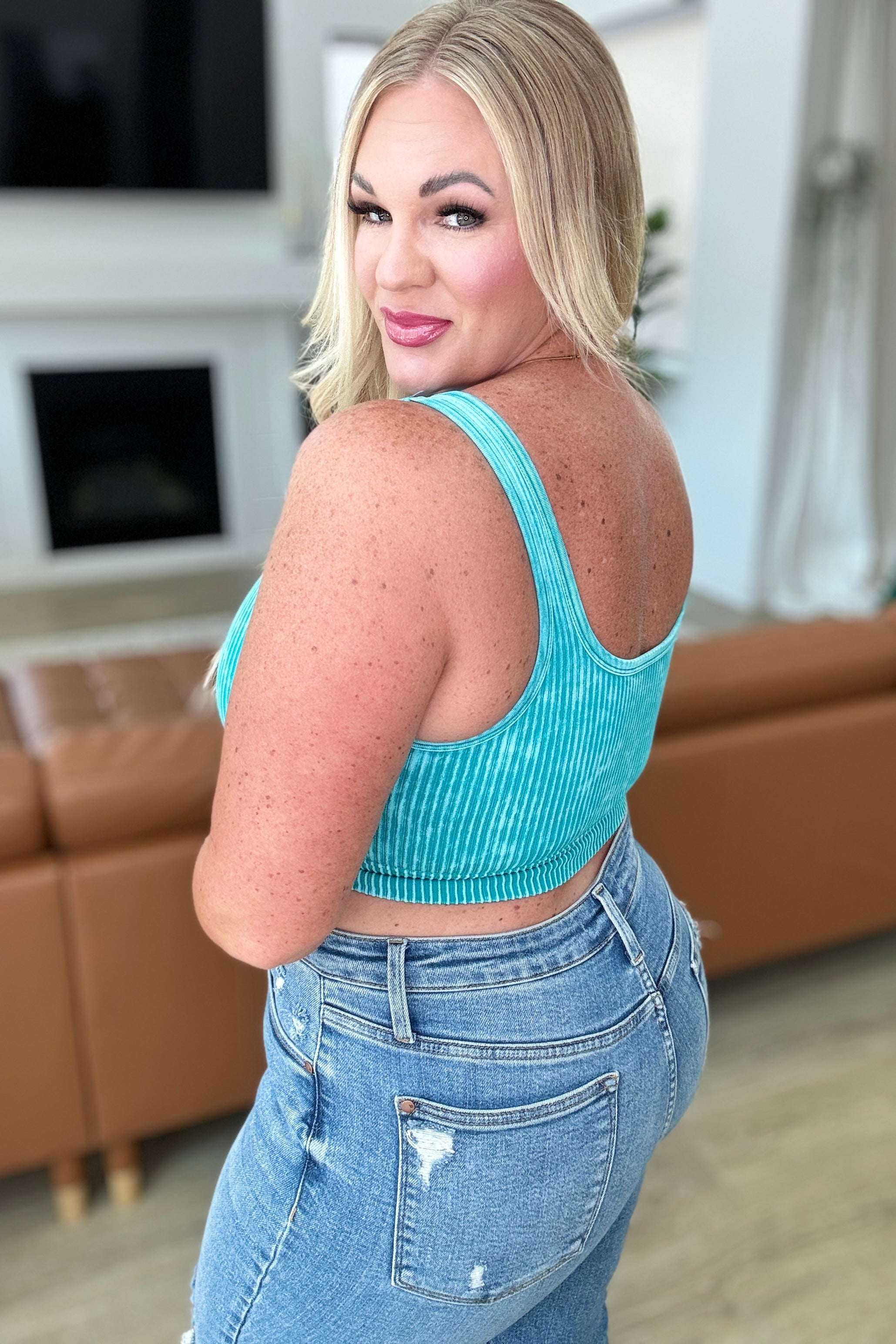 Staple Reversible Ribbed Cropped Tank in Light Teal