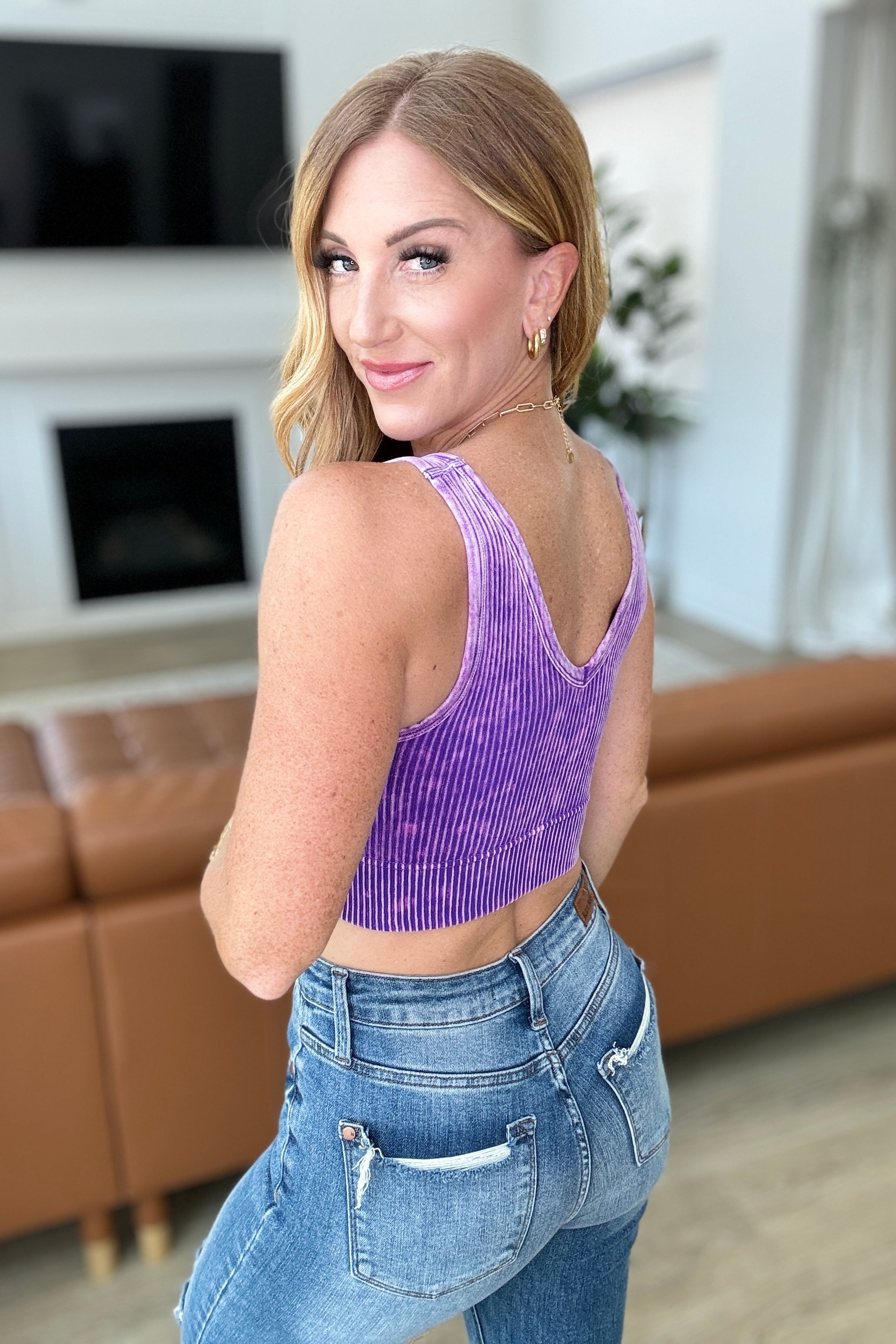 Staple Reversible Ribbed Cropped Tank in Purple