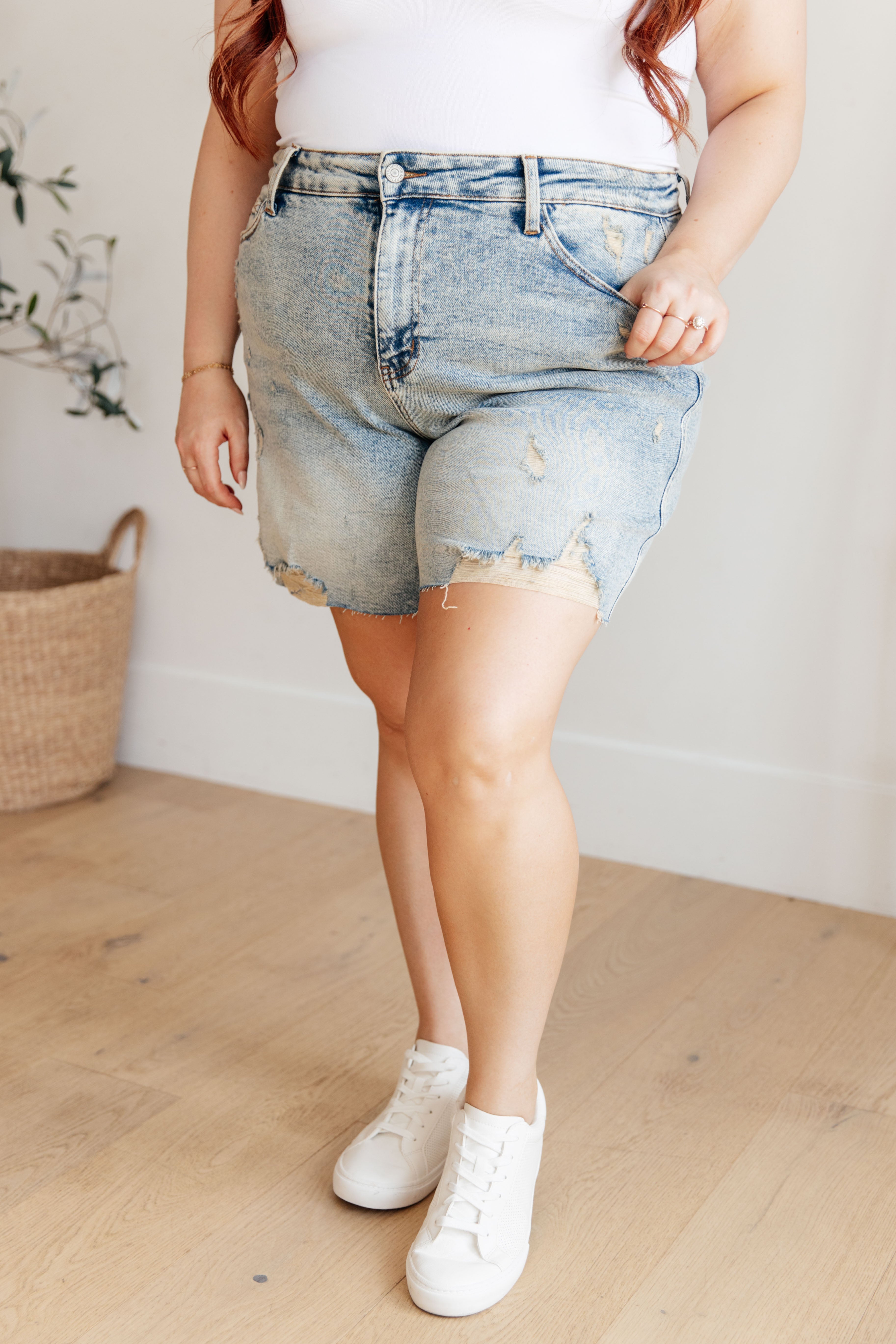 Stacy High Rise Mineral Wash Distressed Boyfriend Shorts