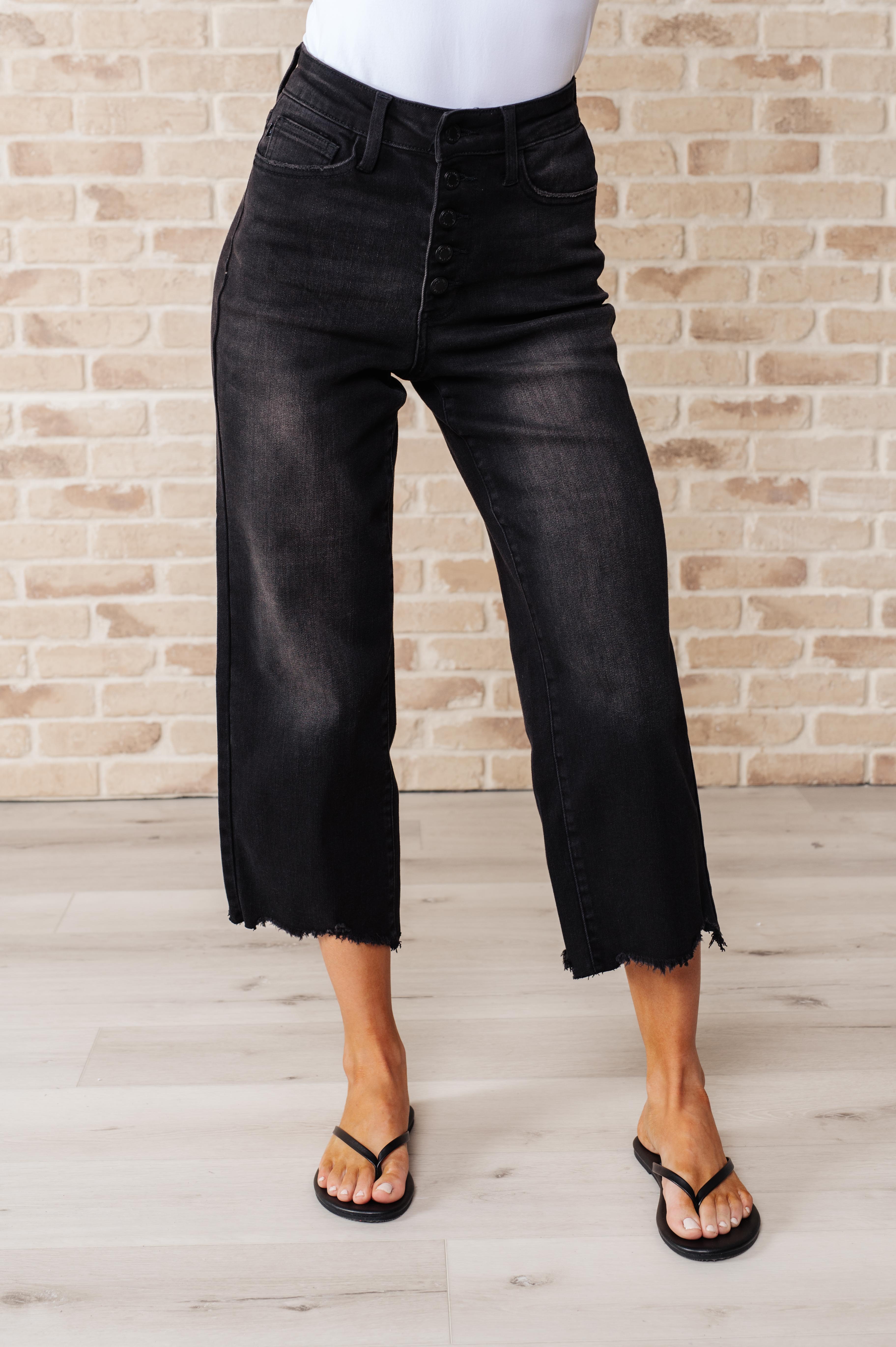 Newport High Rise Button Fly Wide Leg Crop Jeans