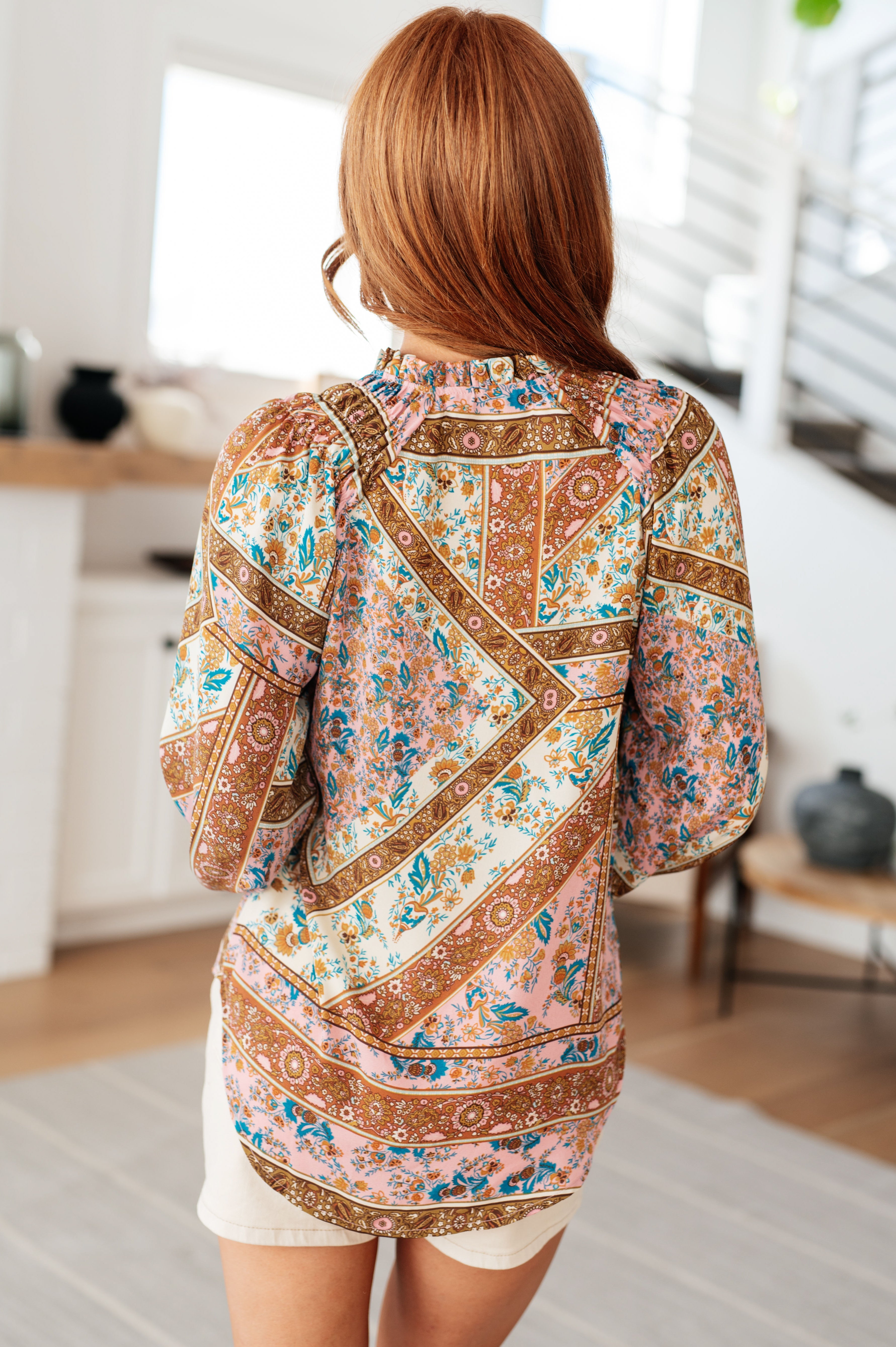 Ophelia Mixed Print Peasant Blouse