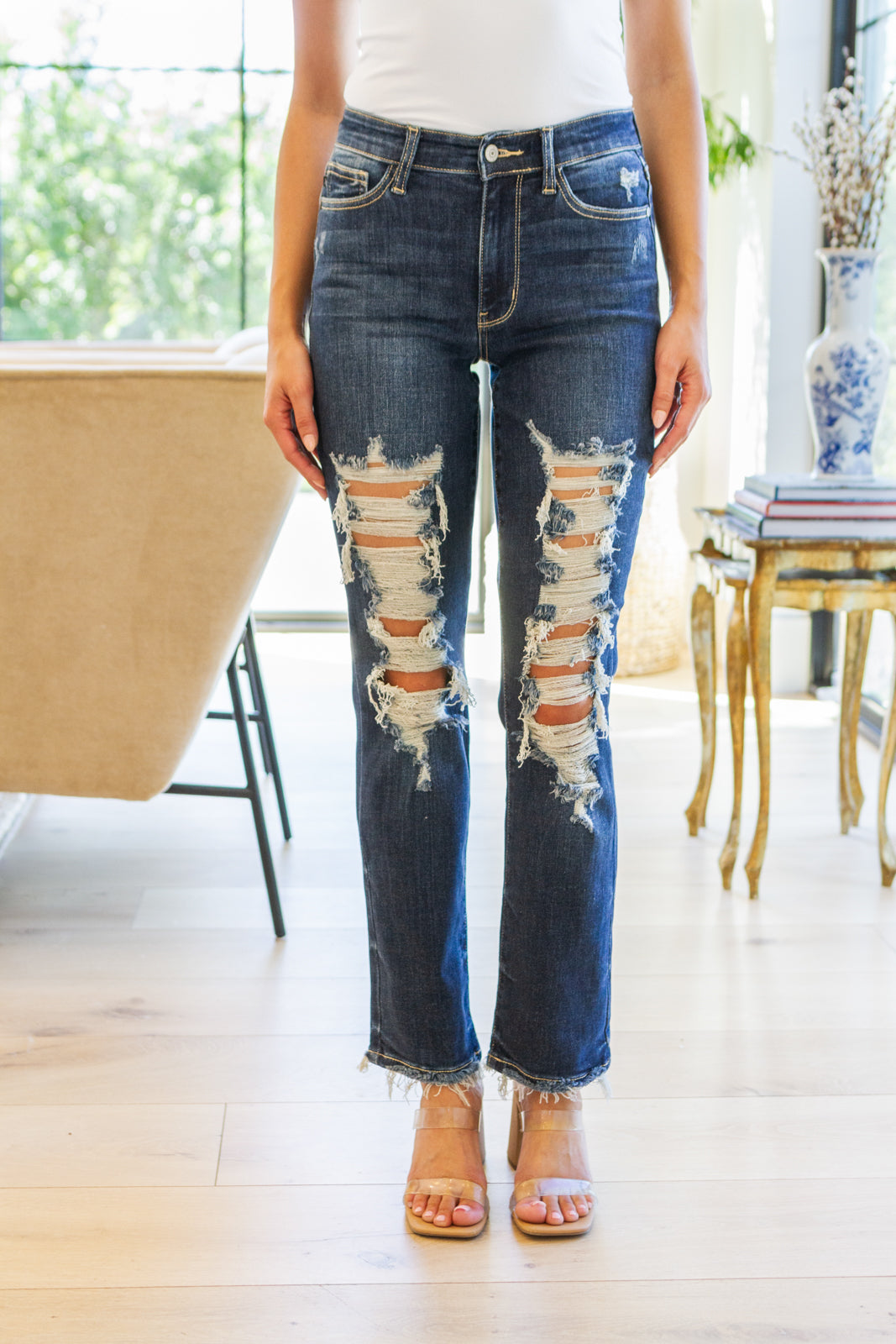 Billings Mid Rise Heavy Destroyed Straight Jeans