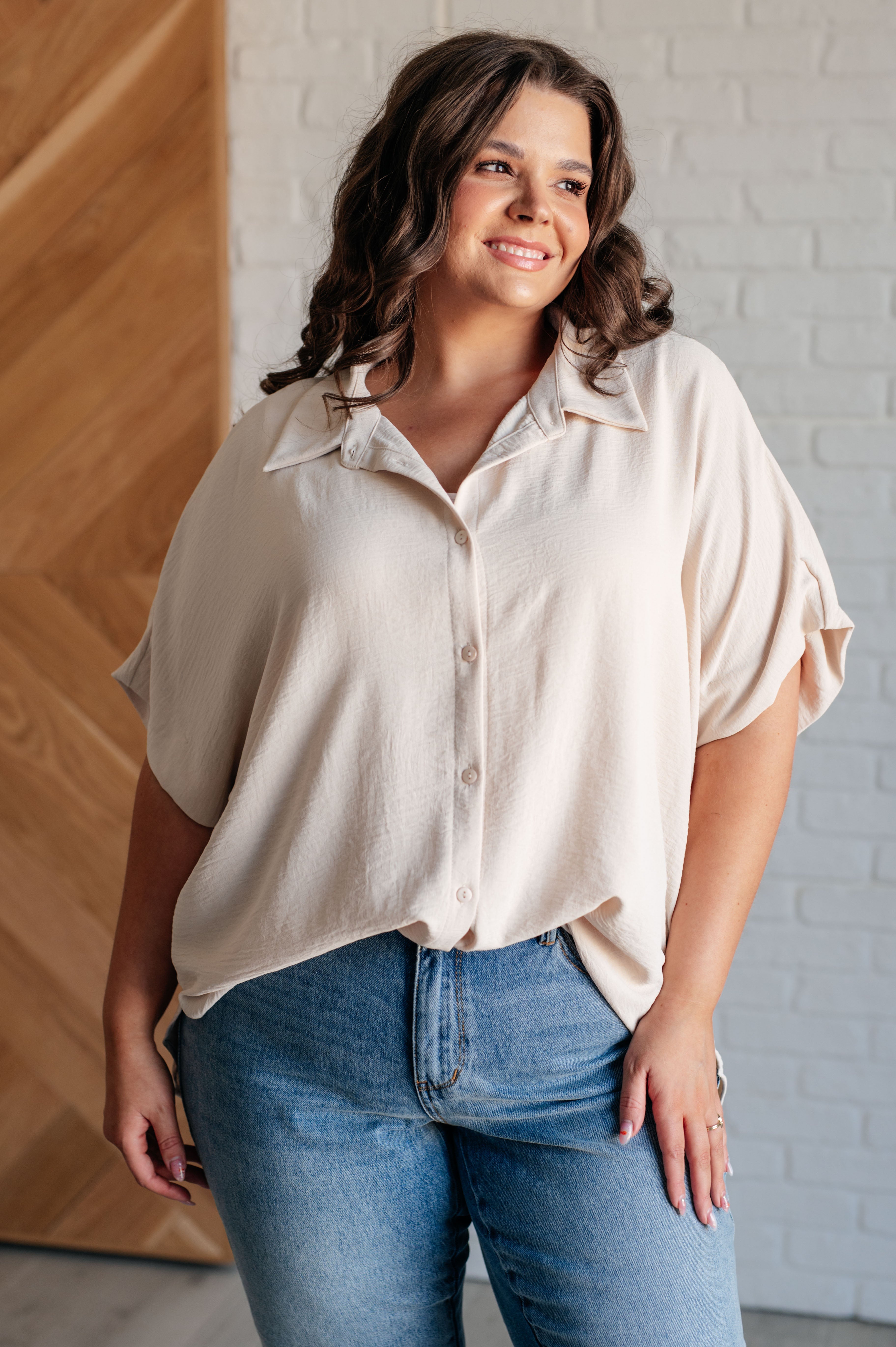 Tandy Button Down Blouse in Oatmeal