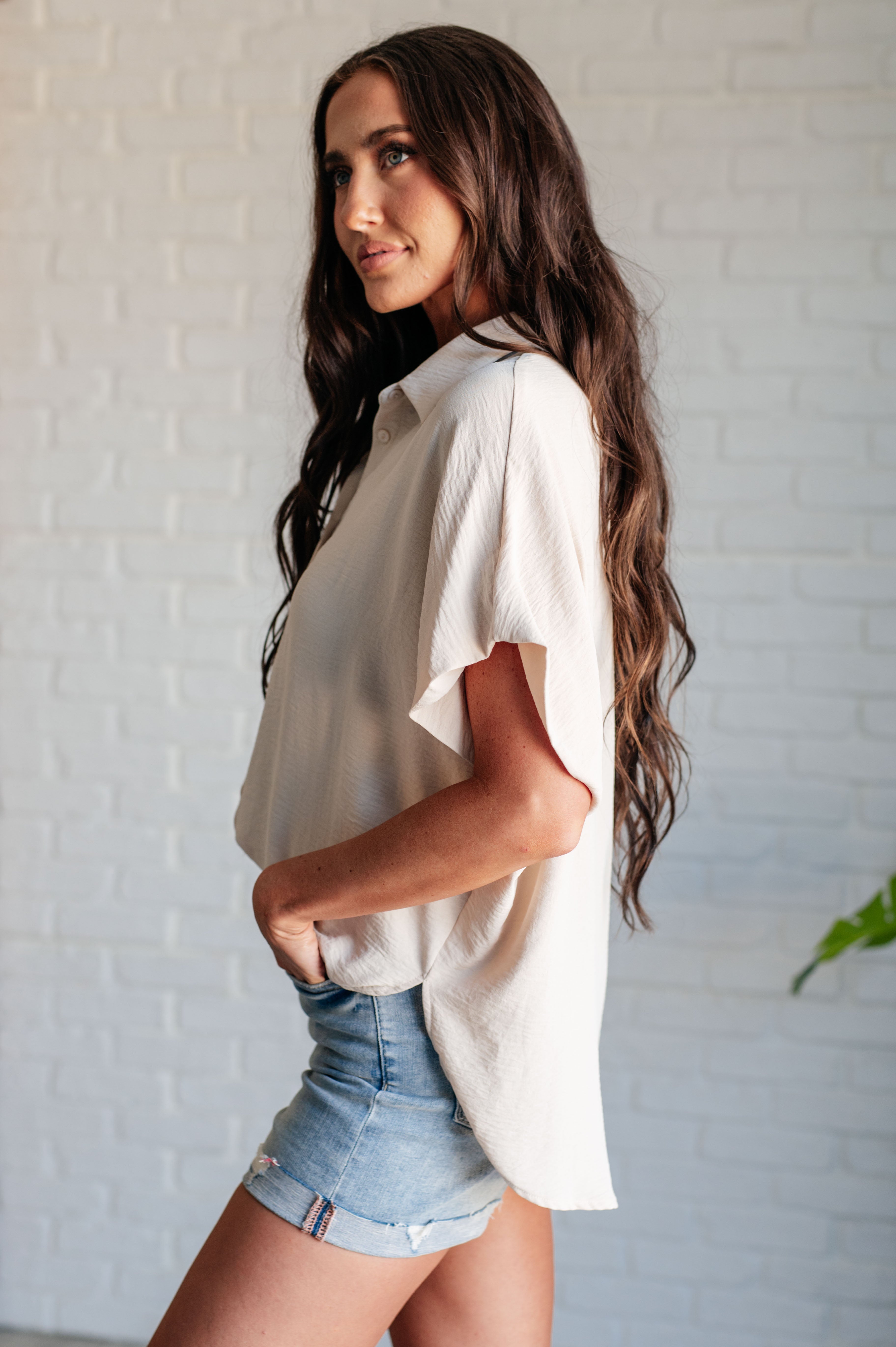 Tandy Button Down Blouse in Oatmeal