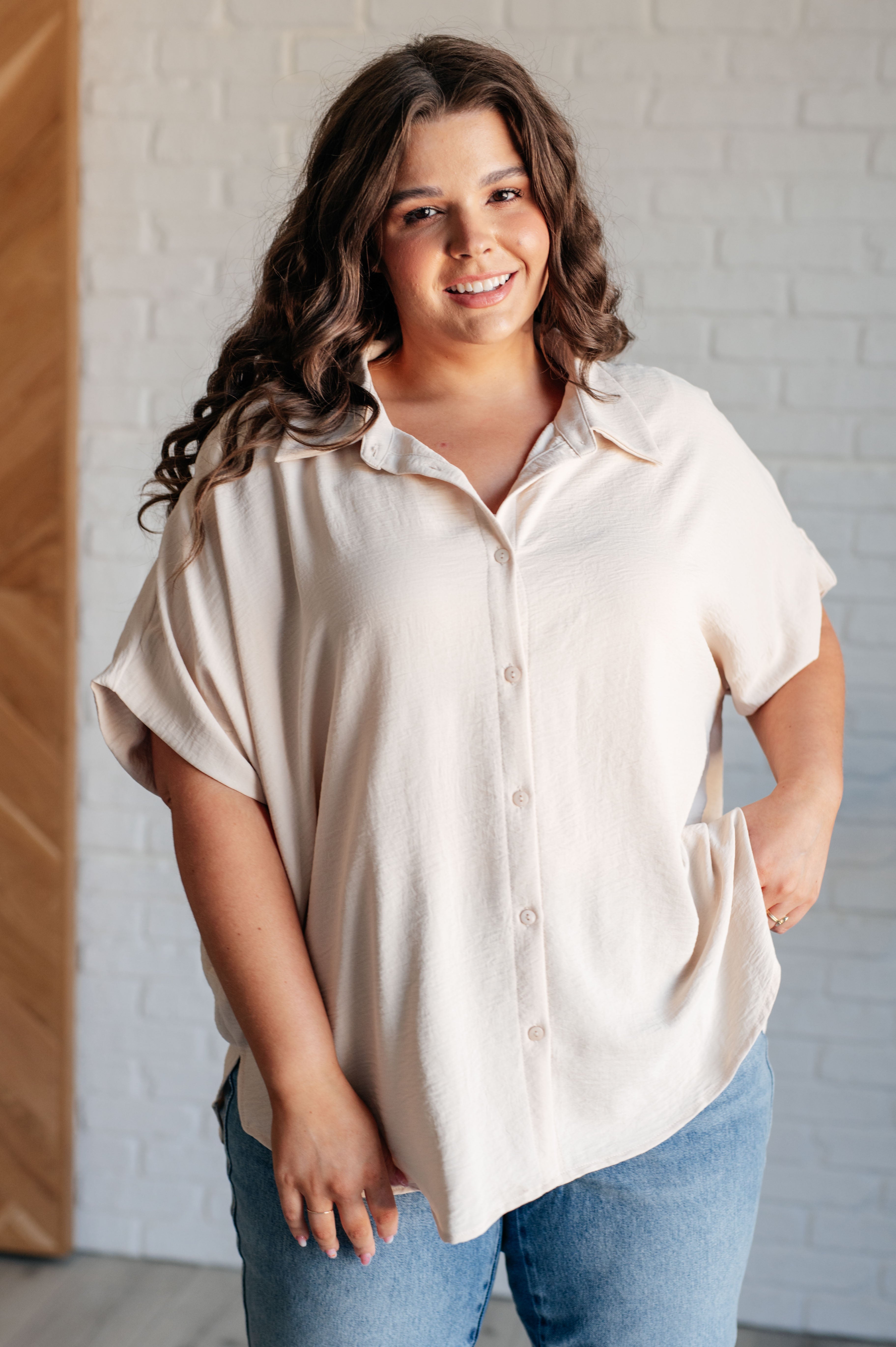 Tandy Button Down Blouse in Oatmeal