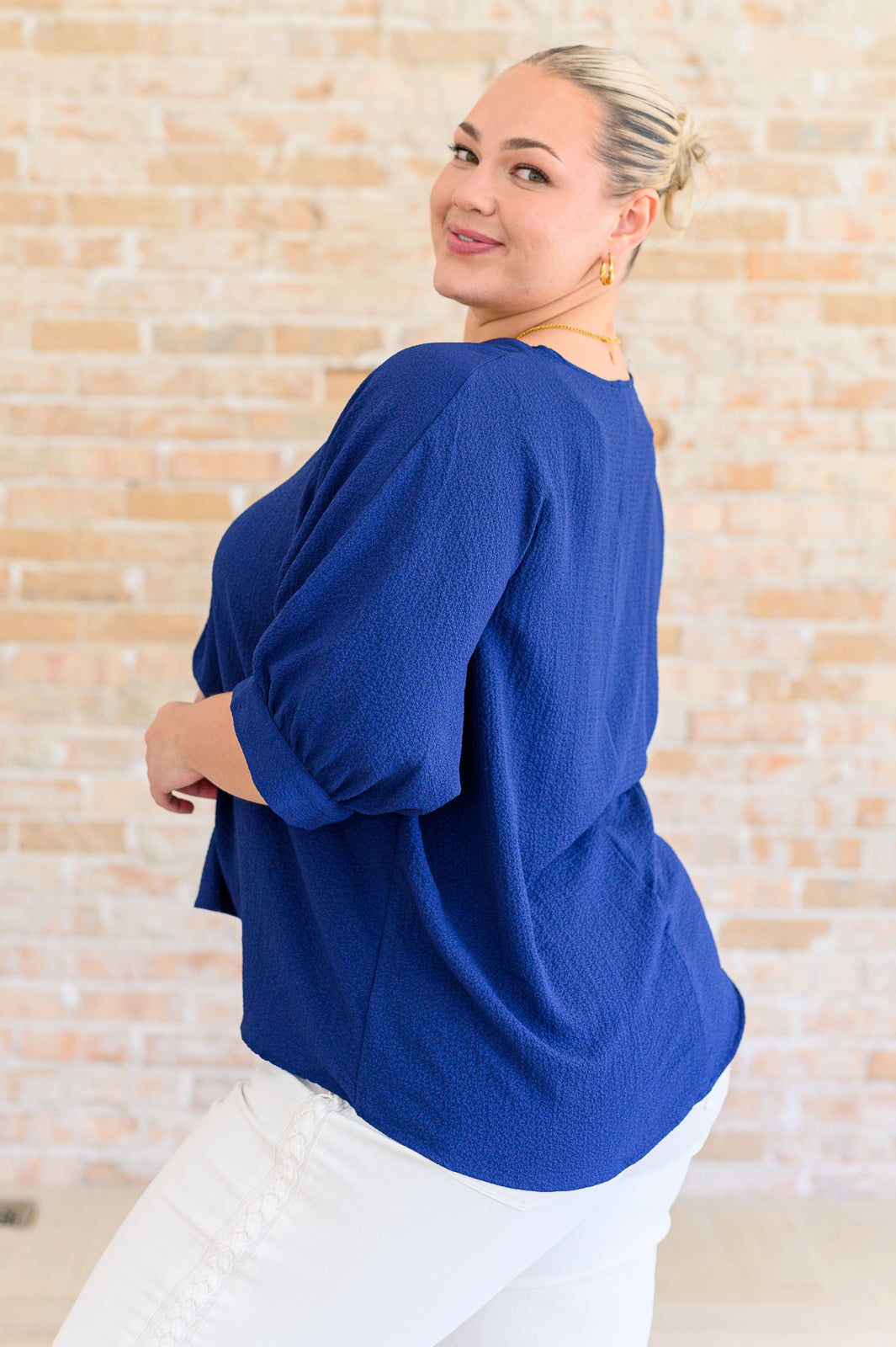 Ethel V-Neck Blouse in Navy