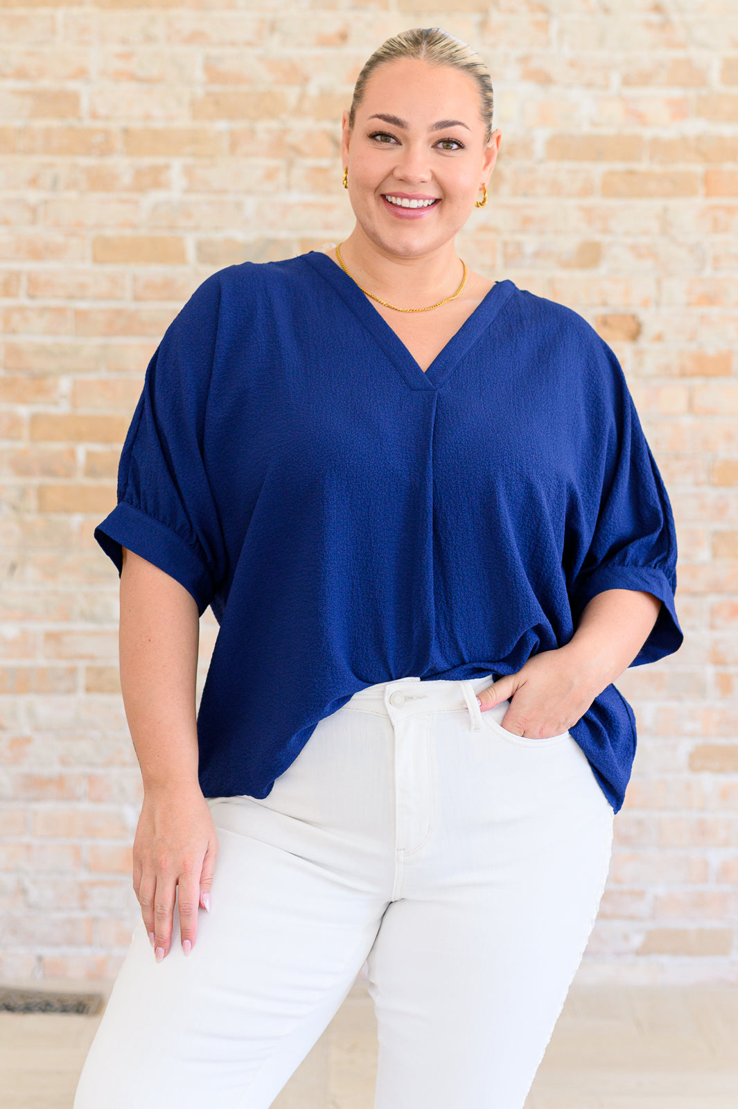 Ethel V-Neck Blouse in Navy