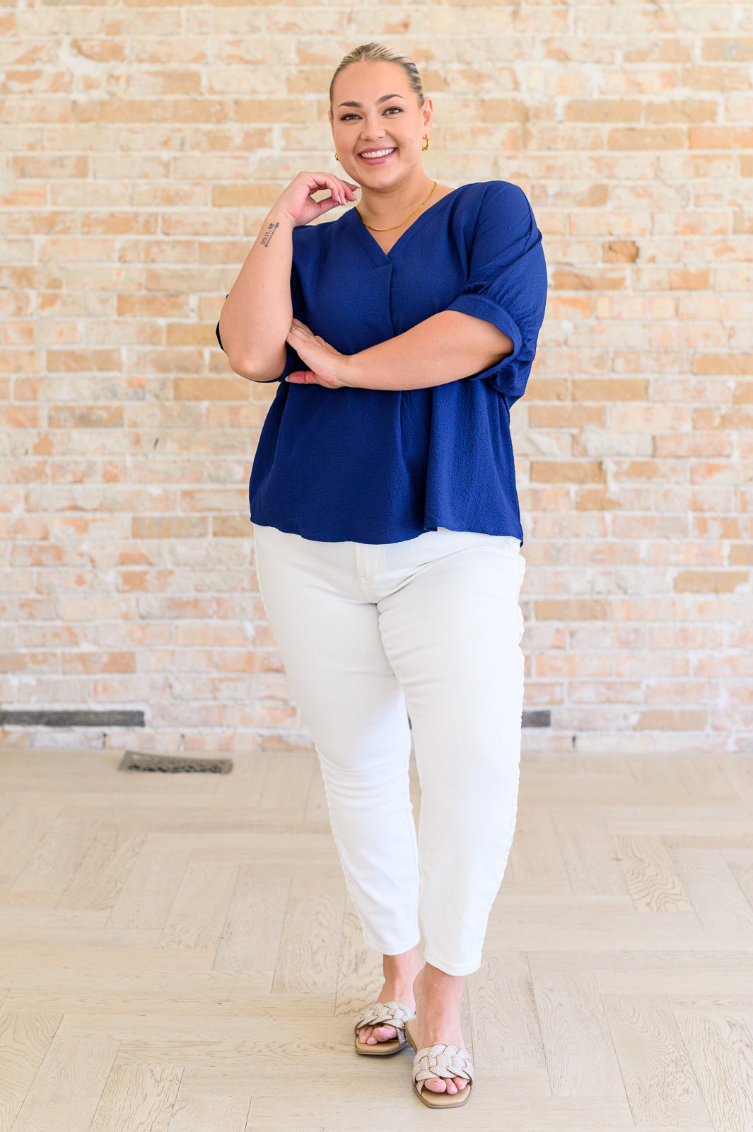 Ethel V-Neck Blouse in Navy