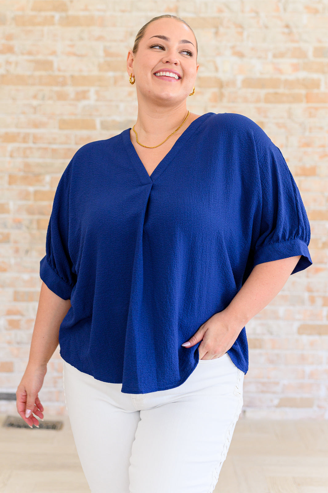 Ethel V-Neck Blouse in Navy