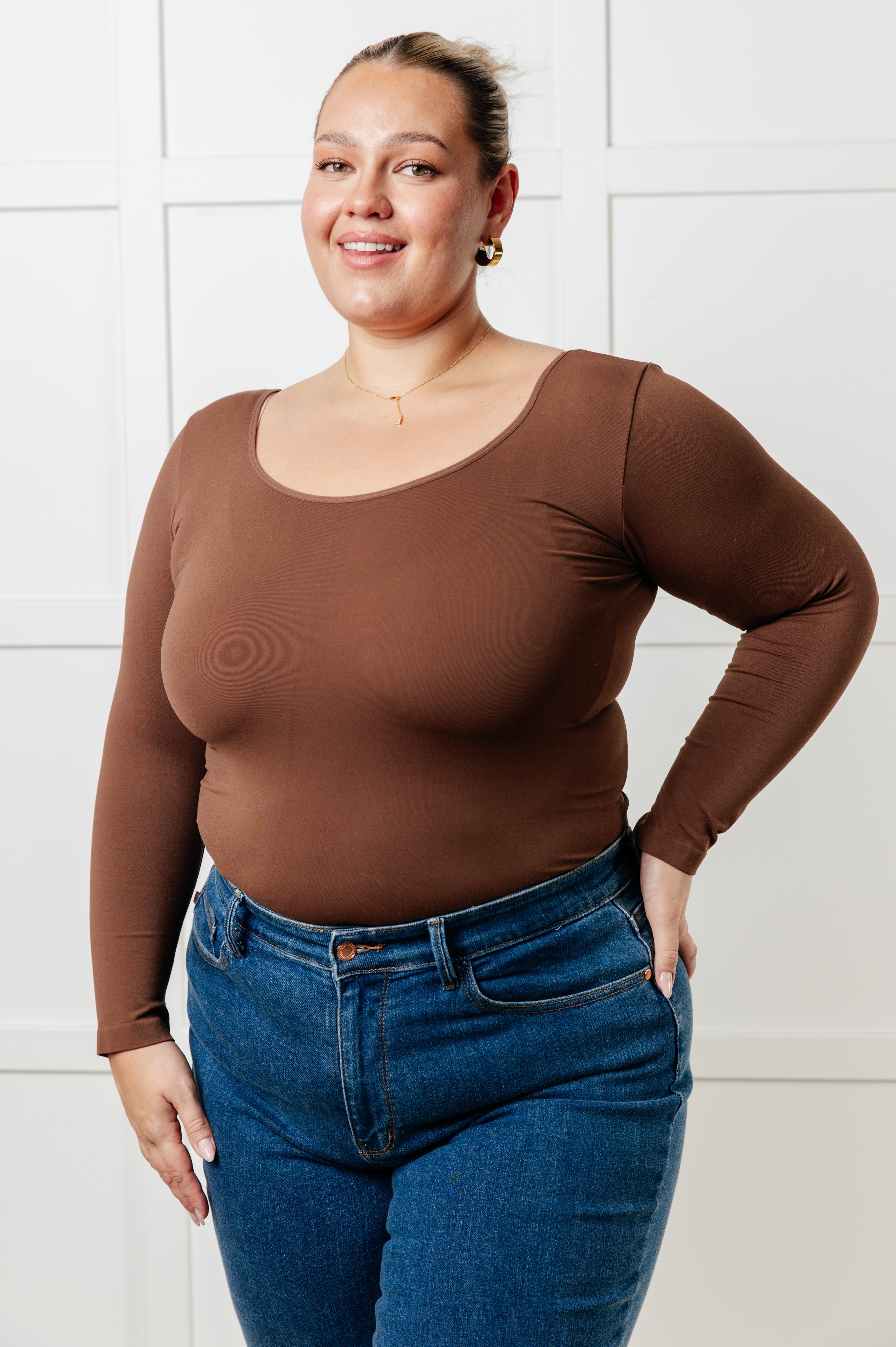 Essential Seamless Reversible Long Sleeve Top in Coffee