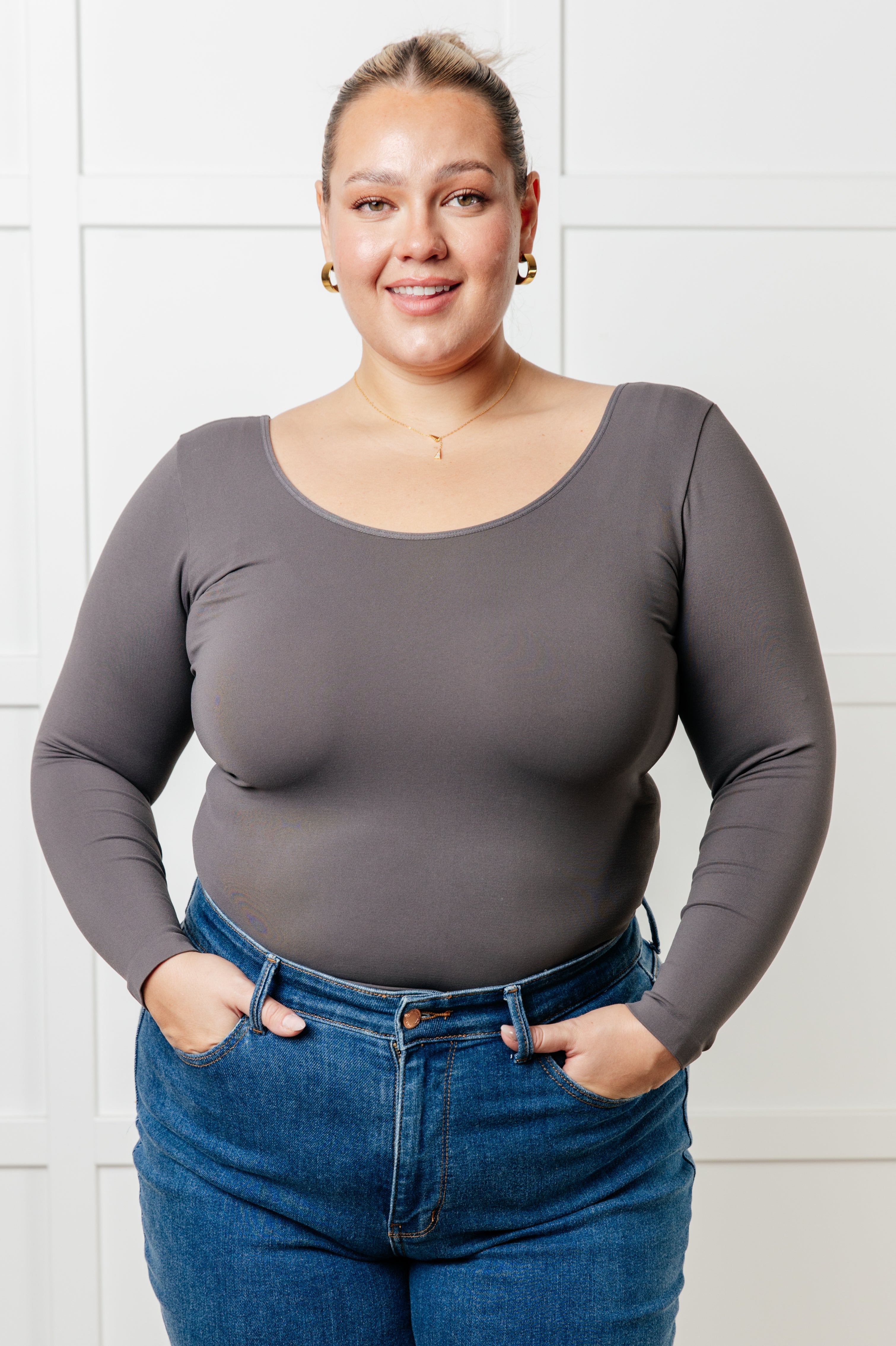 Essential Seamless Reversible Long Sleeve Top in Charcoal