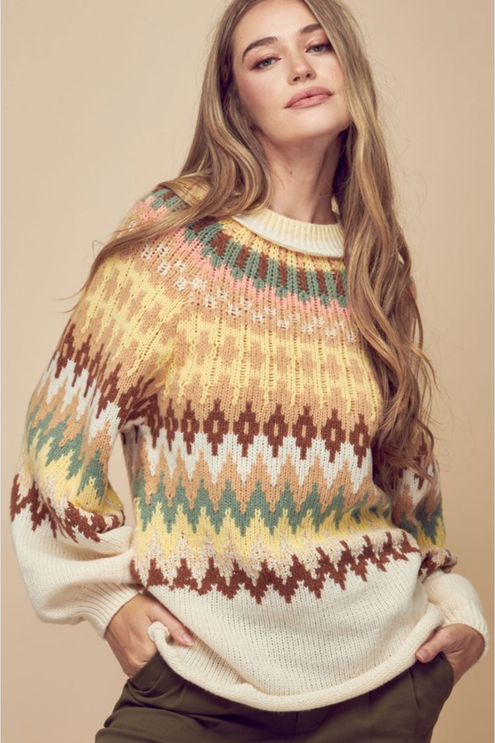 Finley Fair Isle Sweater in Ivory Mix