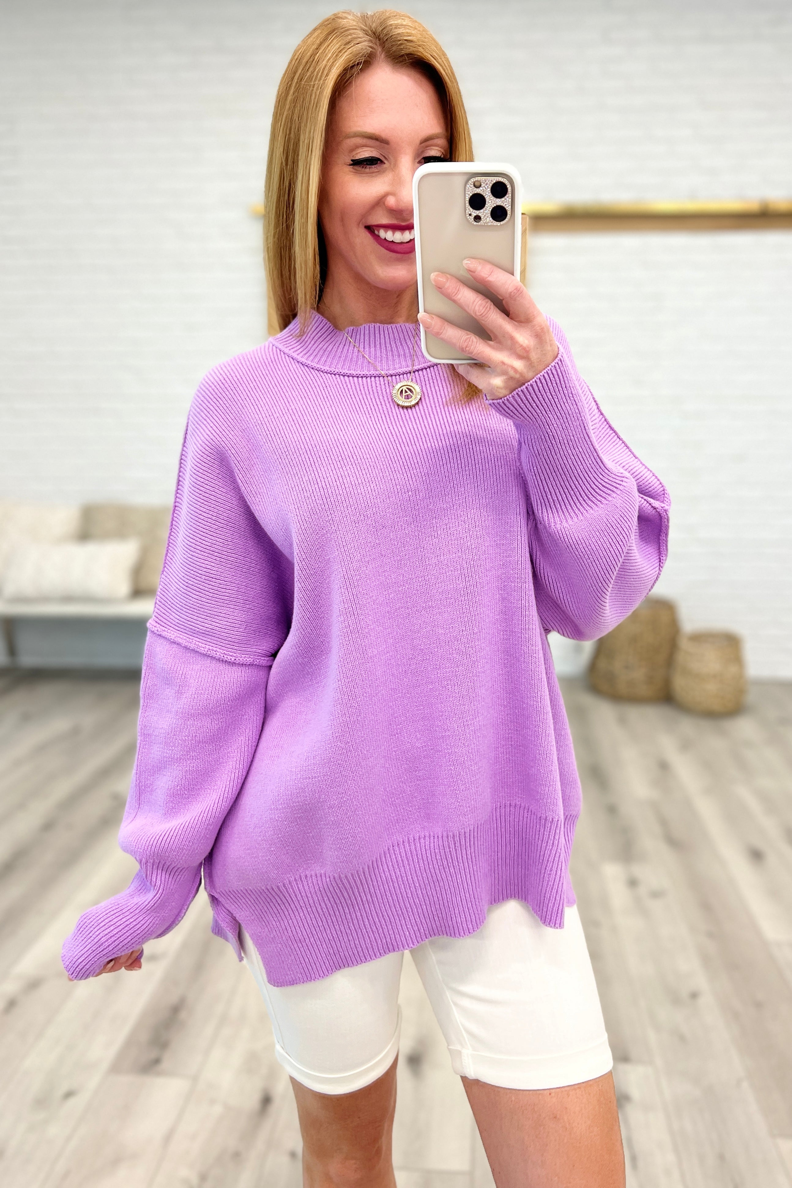 Margot Mock Neck Sweater in Lavender