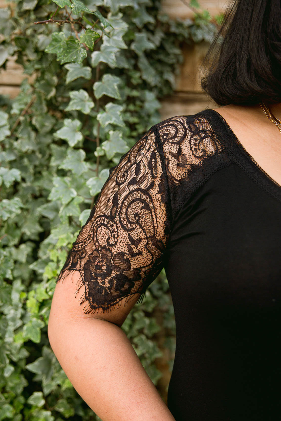 Francine Lace Detail Top in Black
