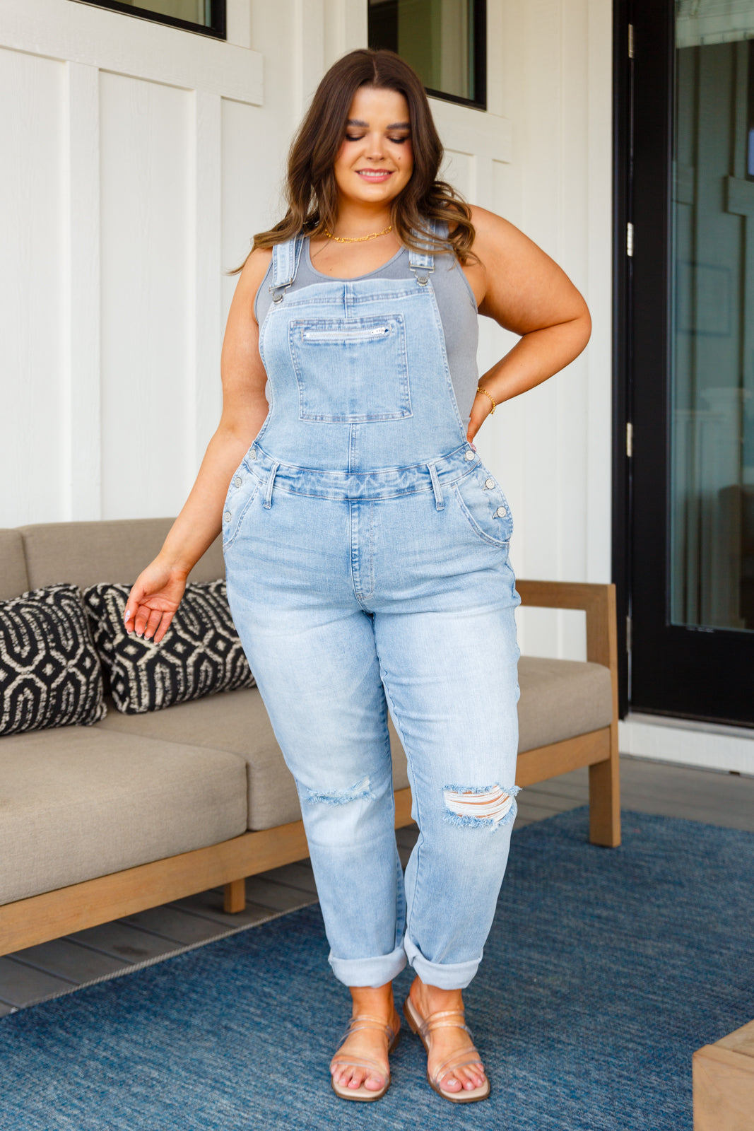 Des Moines Distressed Straight Leg Overalls