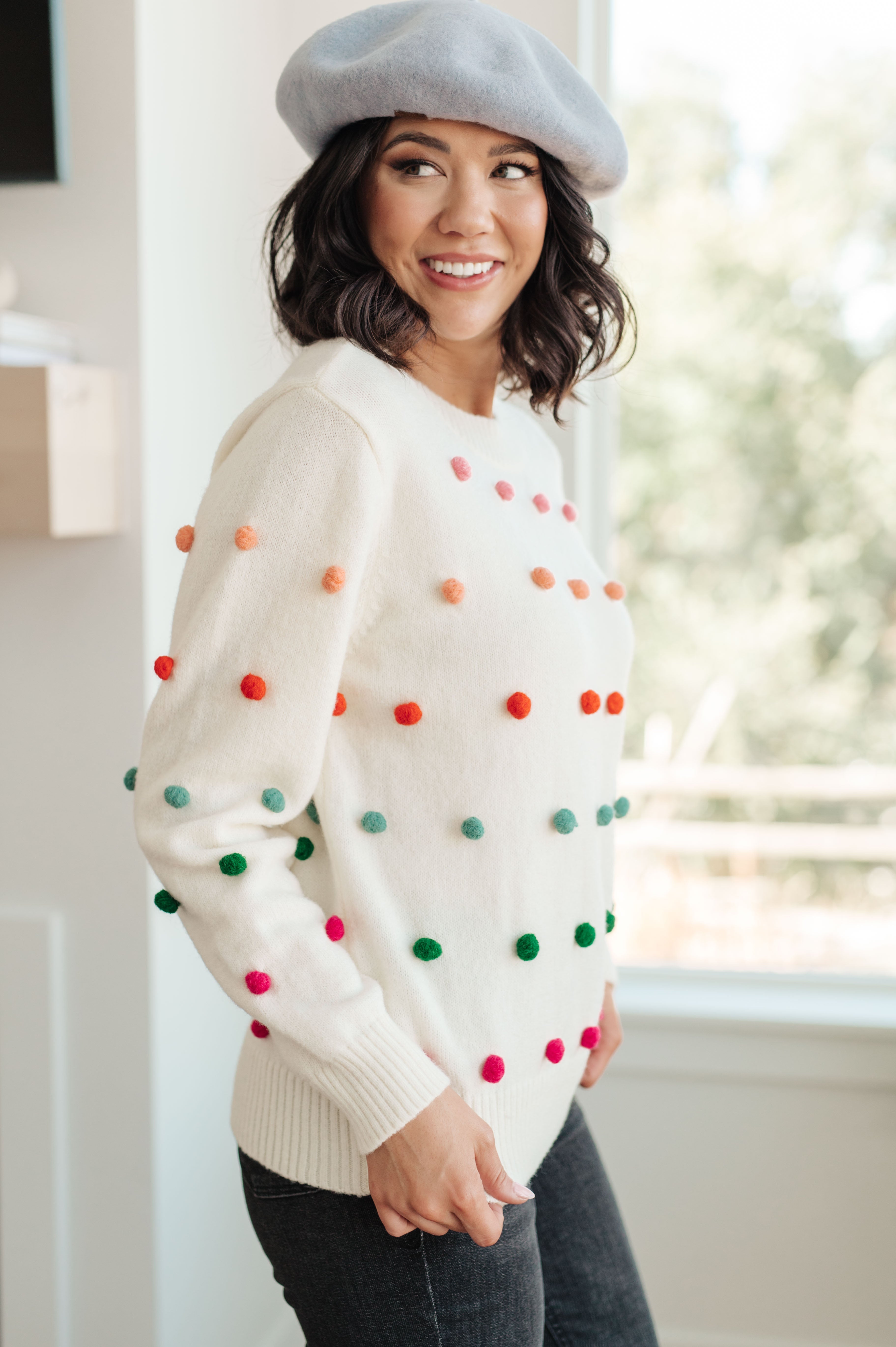 Candy Buttons Pom Detail Sweater