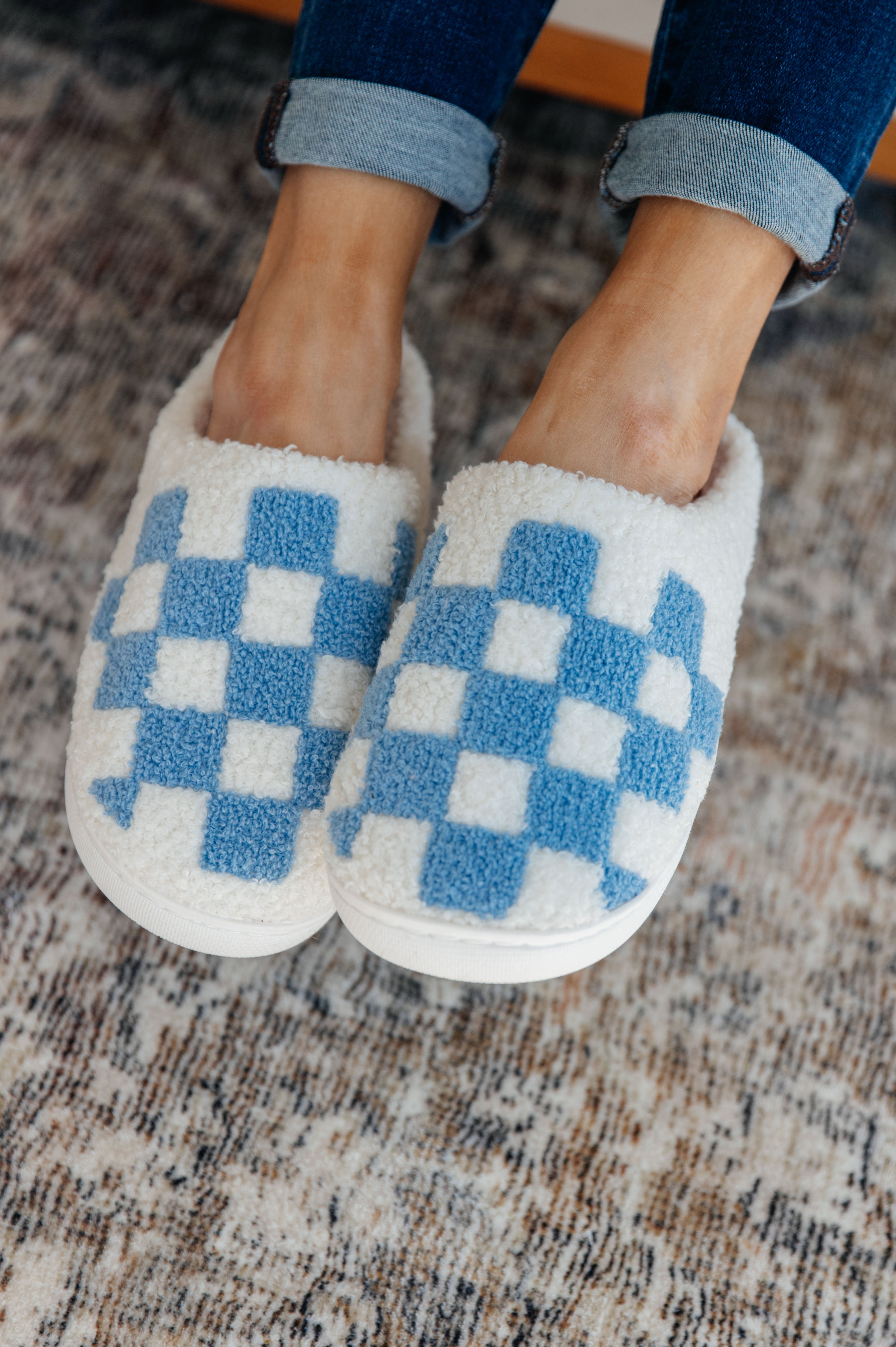 Checkered Slippers in Blue