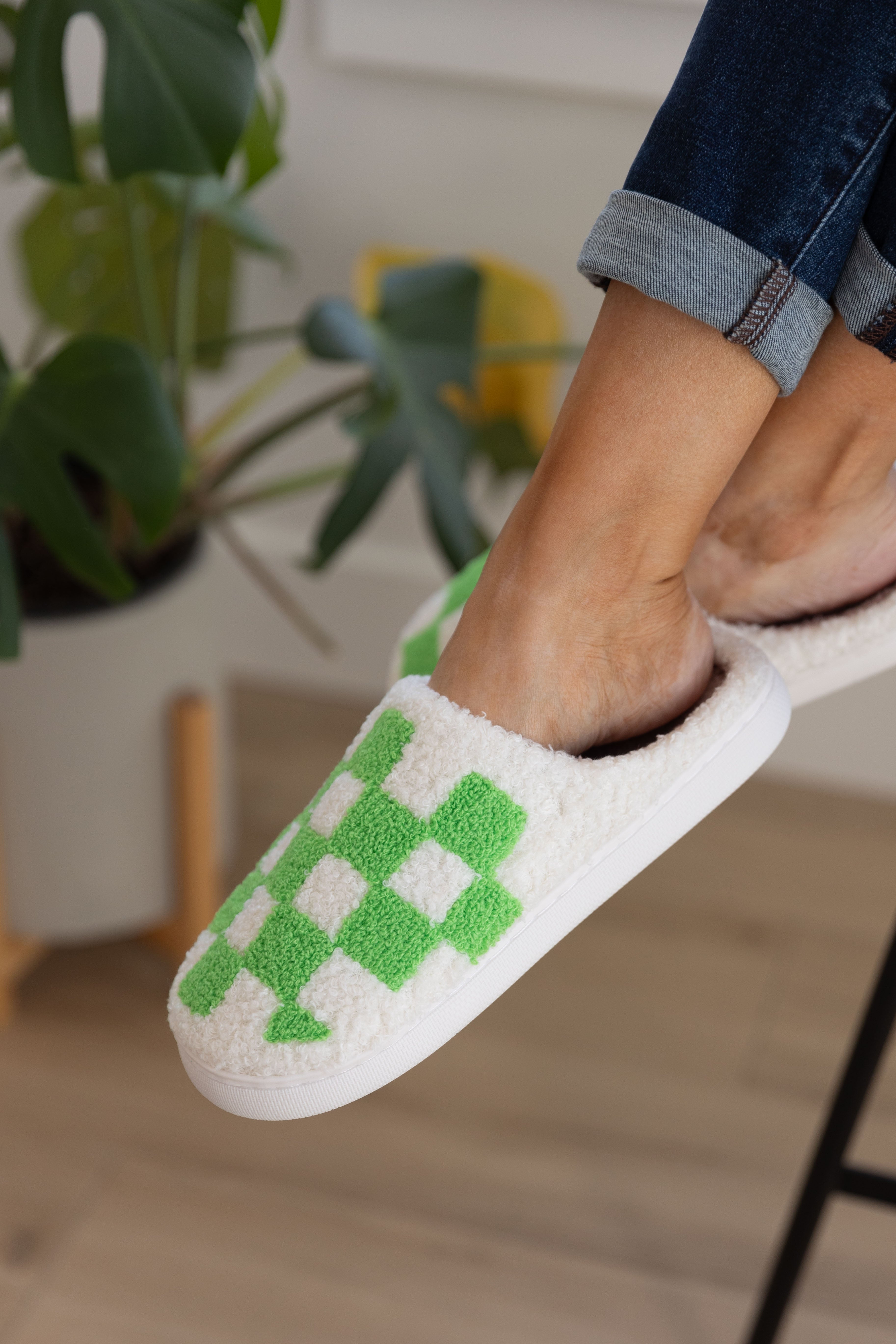 Checkered Slippers in Green