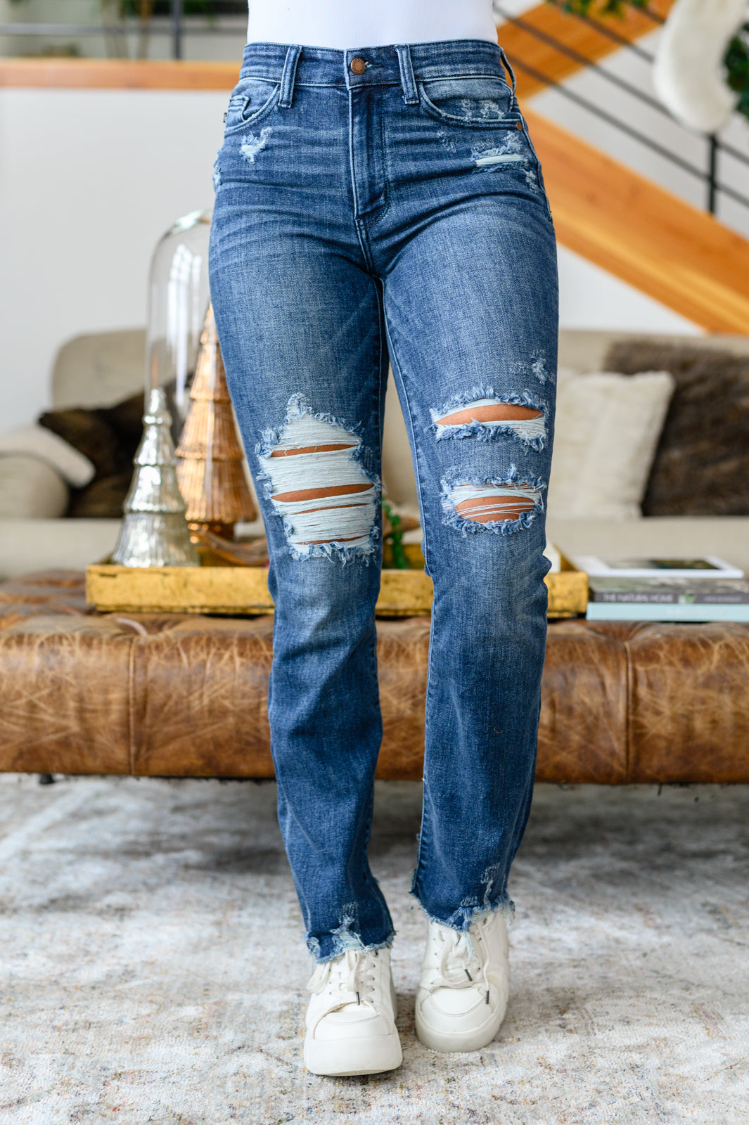 Fort Worth Mid Rise Slim Bootcut Destroyed Jeans