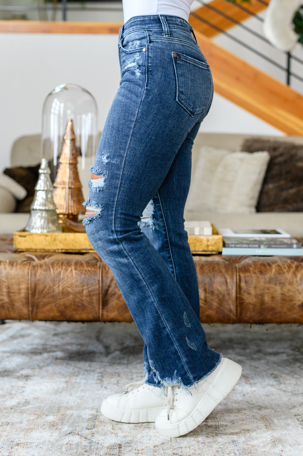 Fort Worth Mid Rise Slim Bootcut Destroyed Jeans