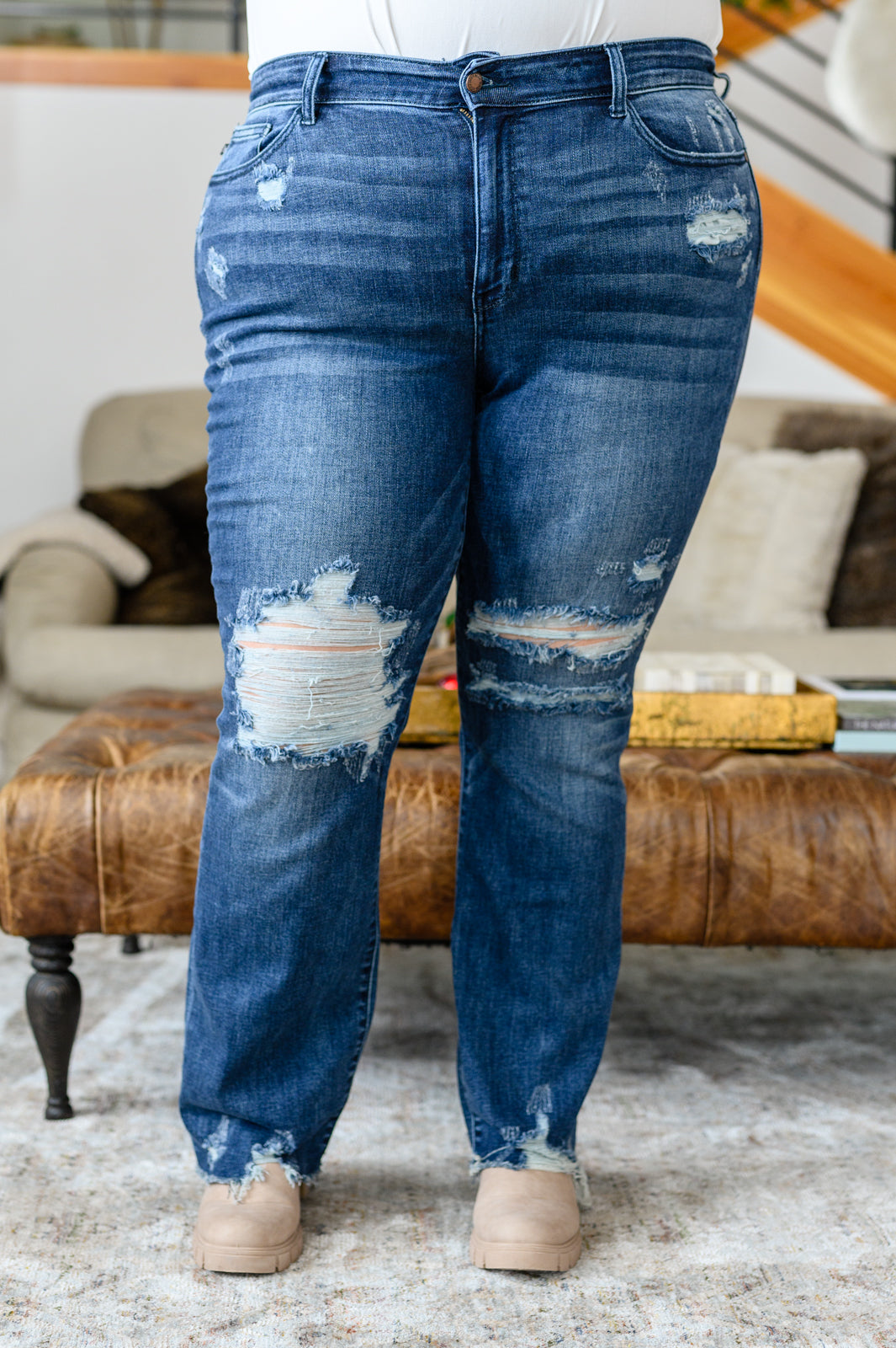 Fort Worth Mid Rise Slim Bootcut Destroyed Jeans