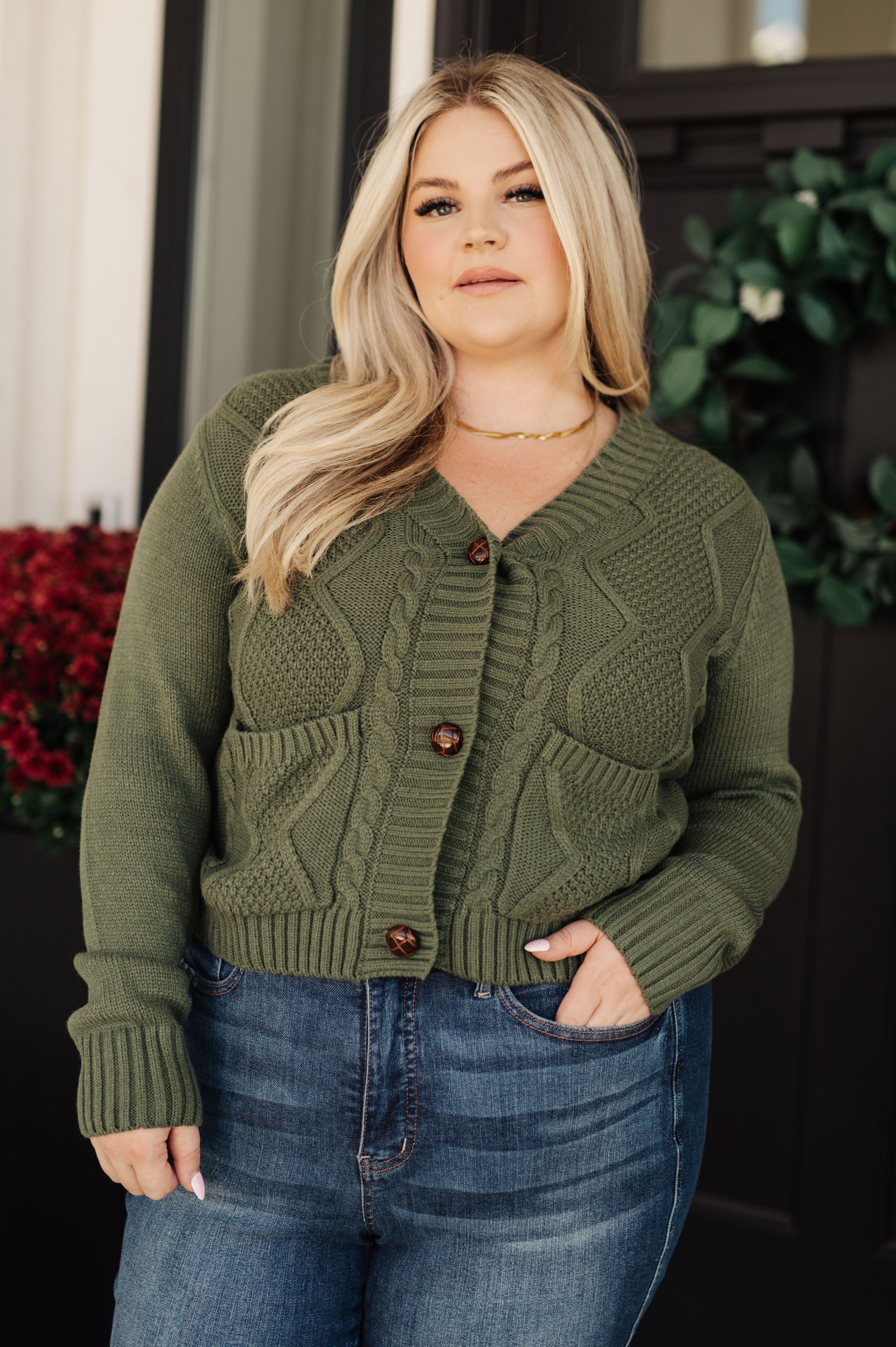 Marshall Cable Knit Cardigan in Green