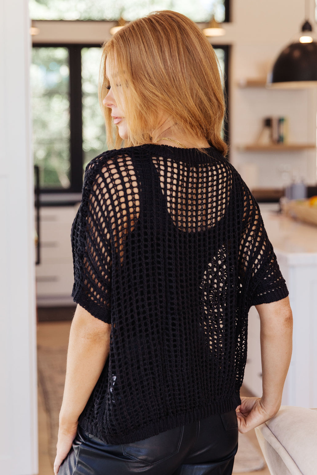 Fisher Sleeveless Fishnet Sweater in Black