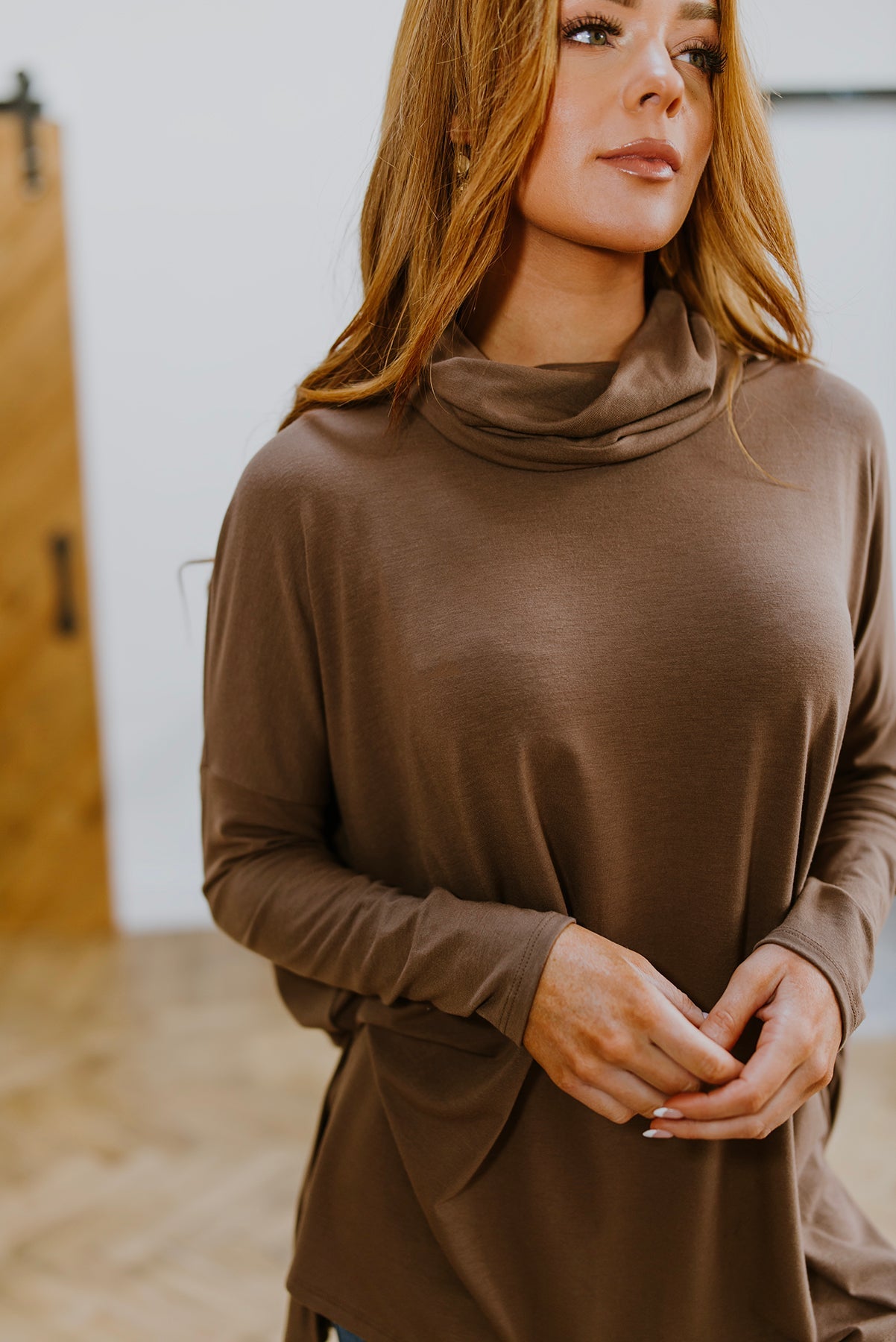 Laurie Cowl Neck Hi-Low Long Sleeve Top