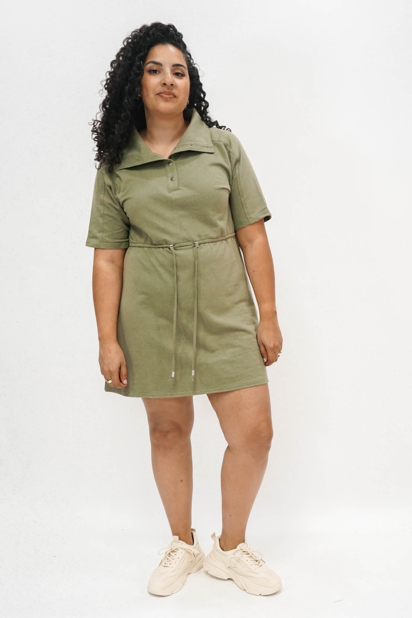 Baltimore Button Up High Collared Dress in Olive